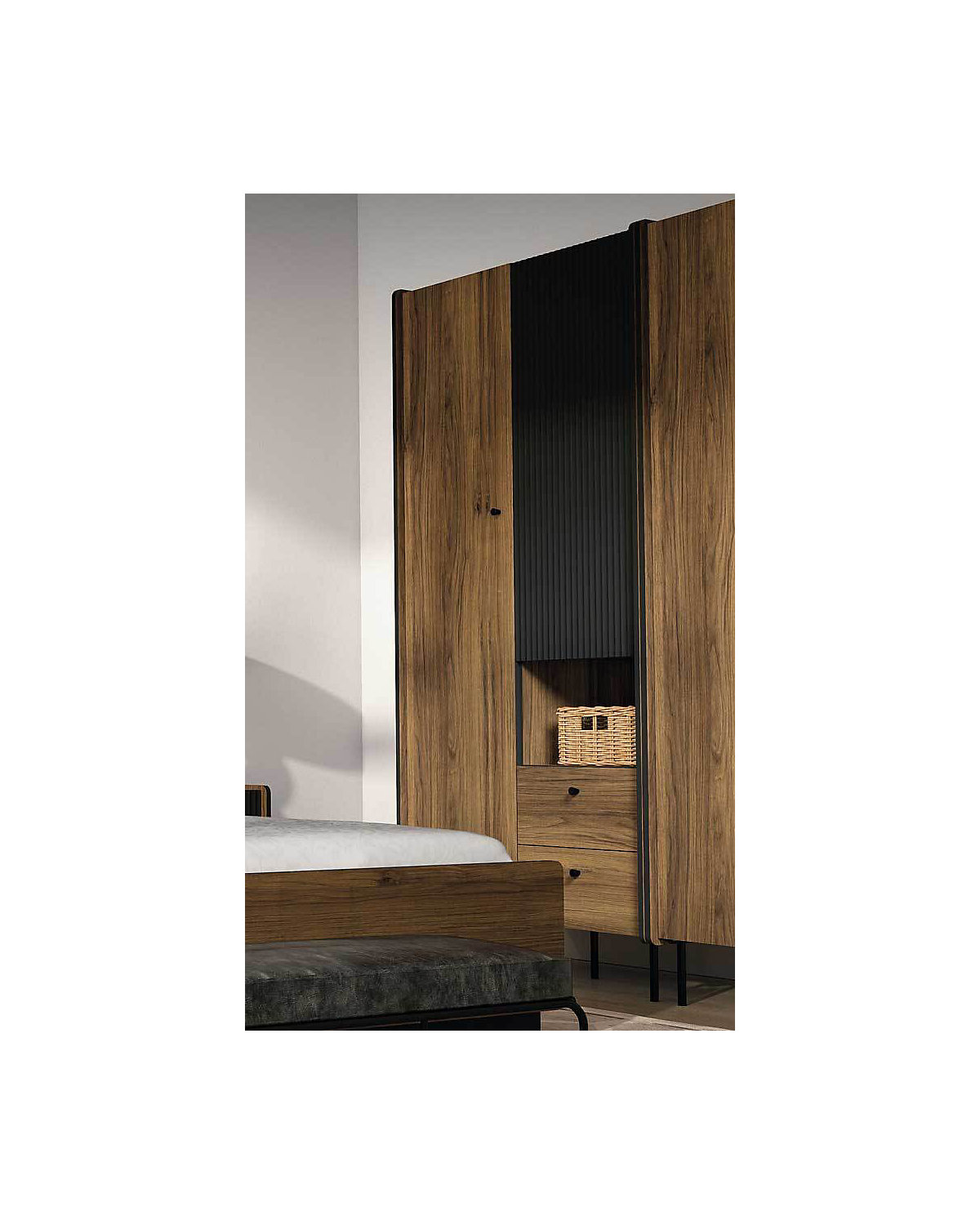 Kleiderschrank Drehtürenschrank Pereto 88x55x190cm 2-türig mit 2 Schubladen
