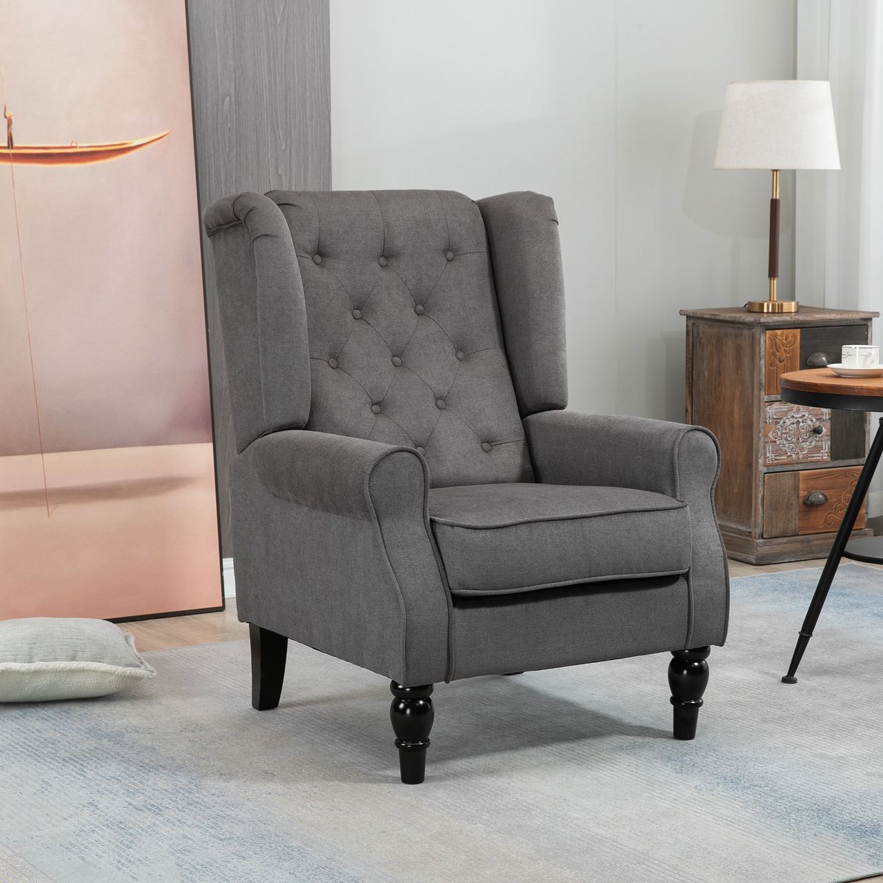 HOMCOM Einzelsofa Relaxsessel Einzelstuhl mit Tufting Polyester Dunkelgrau