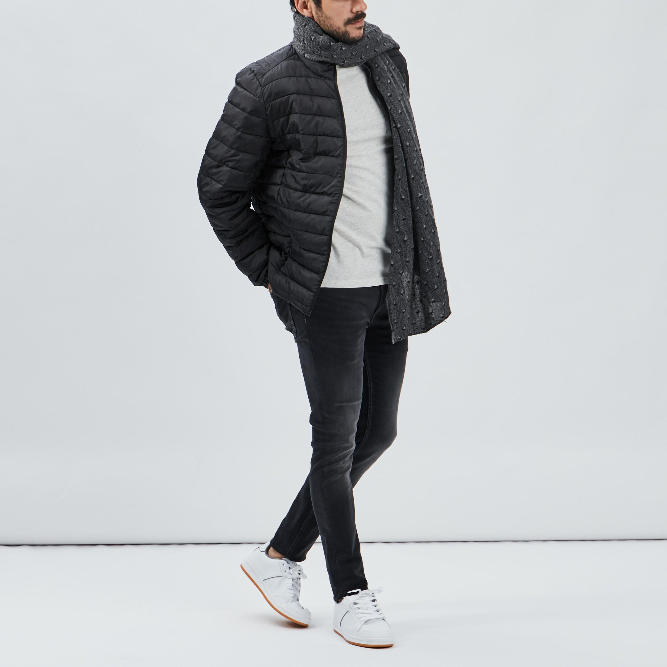 Doudoune légère droite zippée noir homme | La Halle