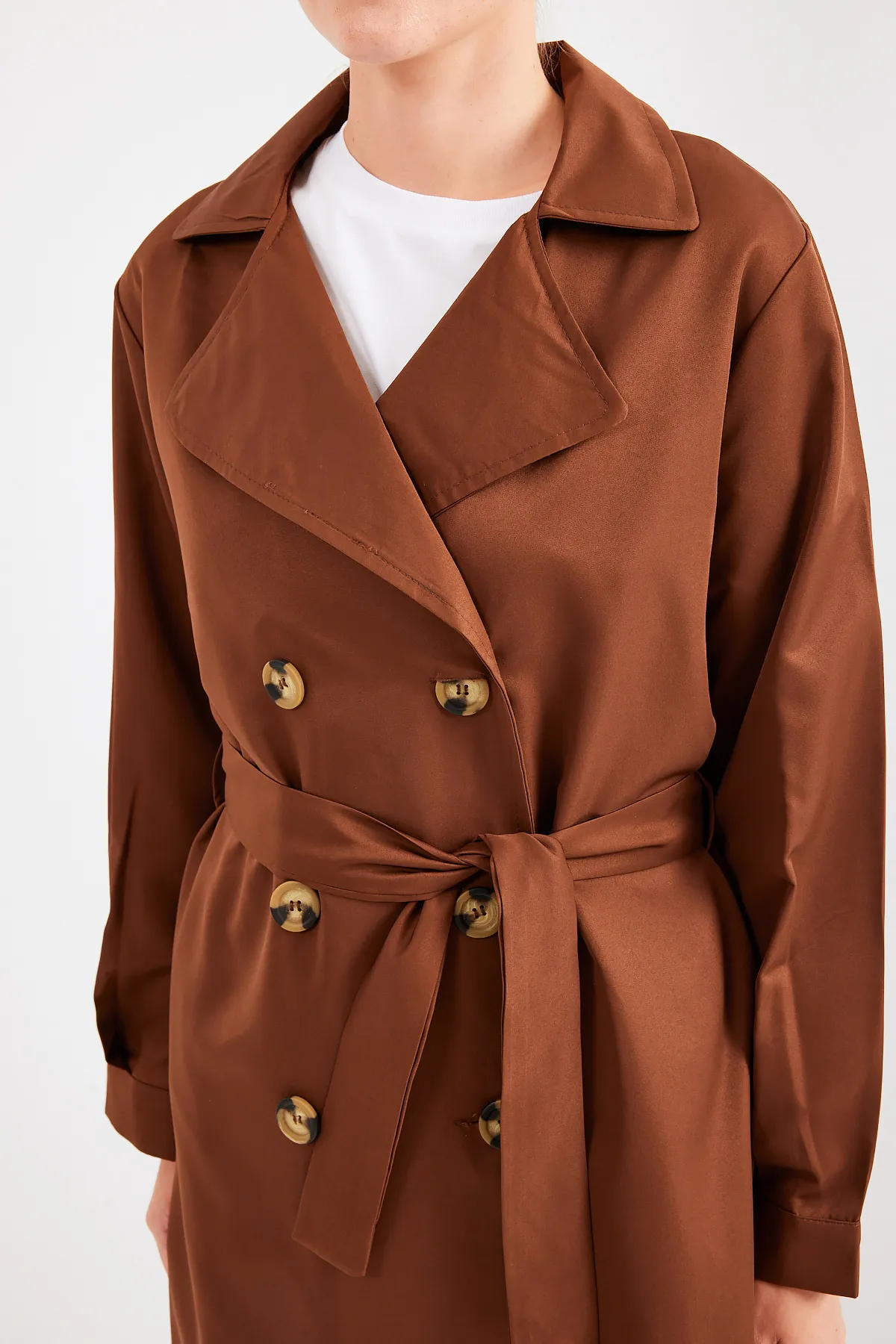 Bigdart  5853 Zweireihiger Trenchcoat mit Kragen – Braun