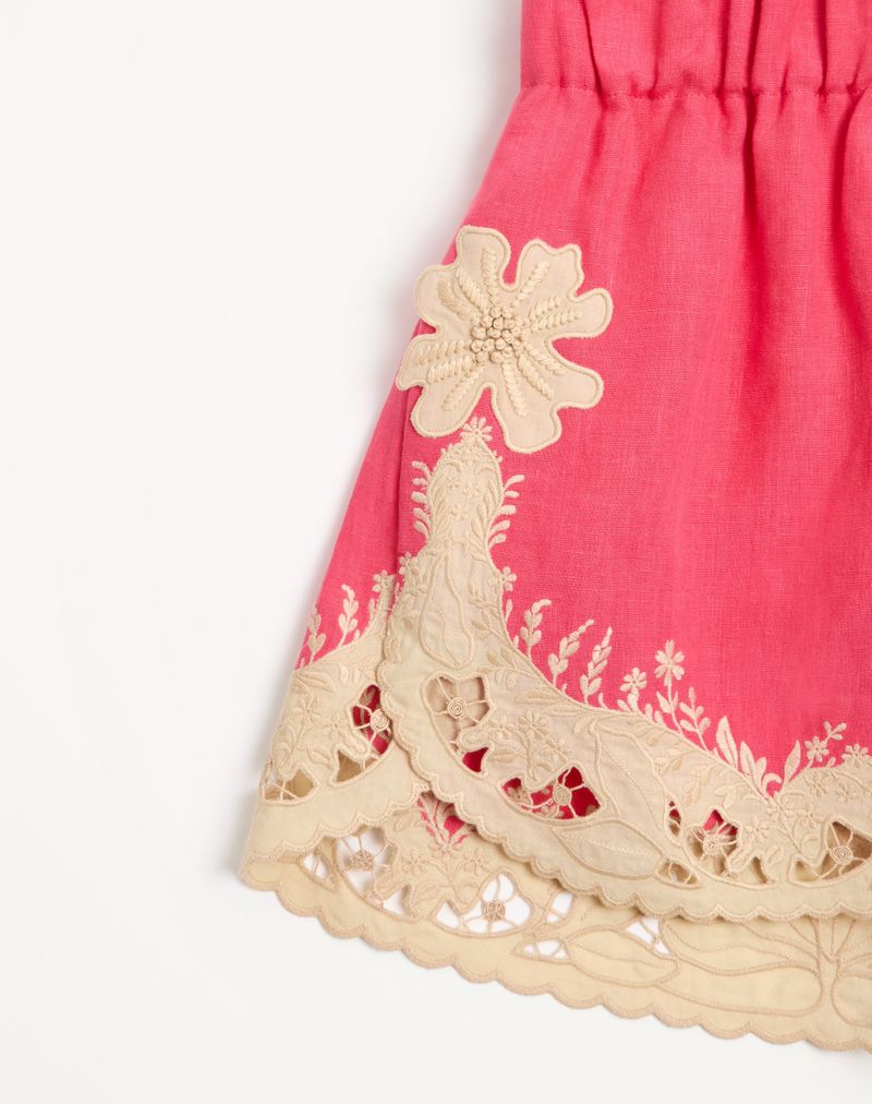 Shorts de linho bordados de alta costura