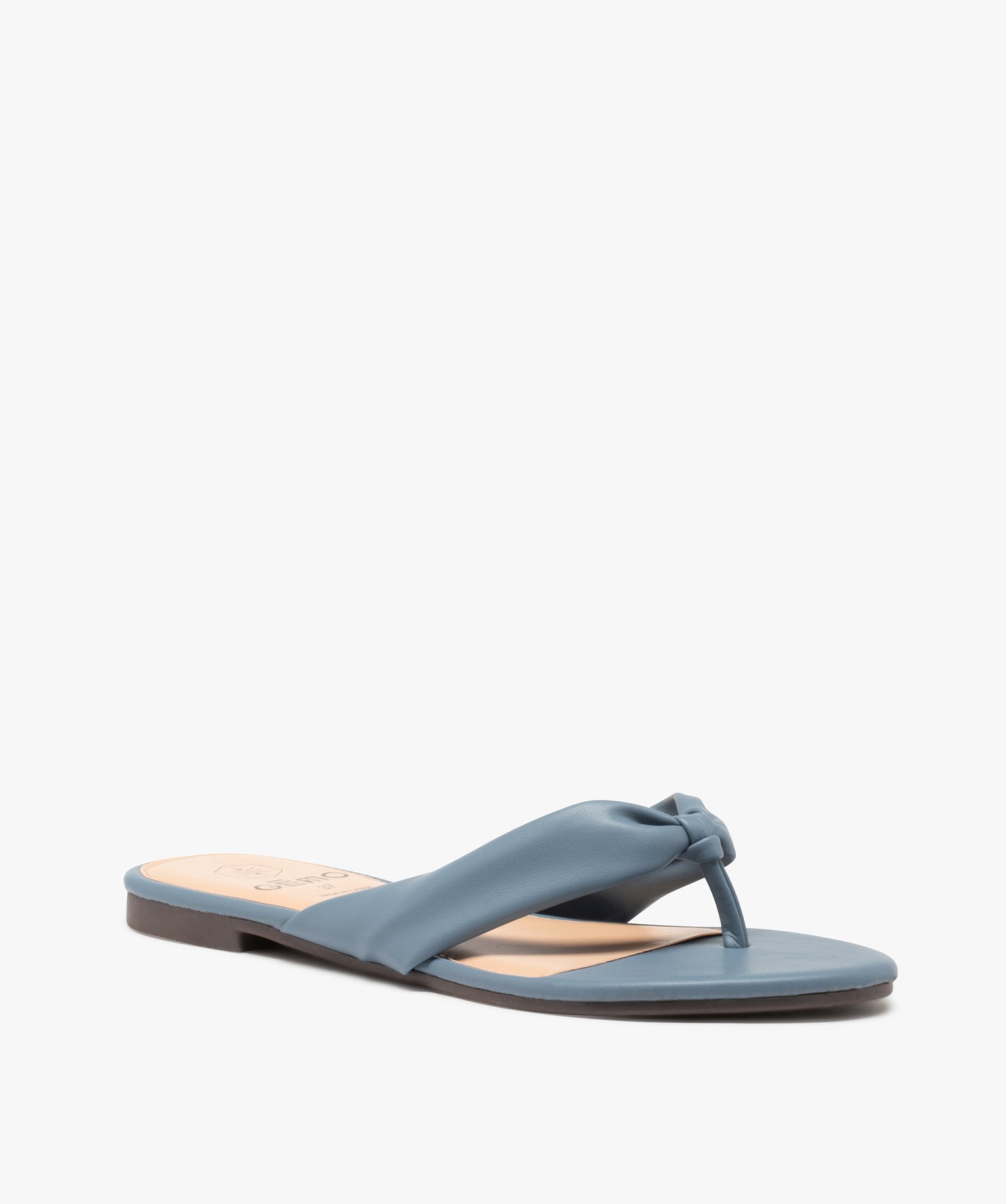 Tongs femme à talon plat et entre-doigts drapé bleu | GEMO