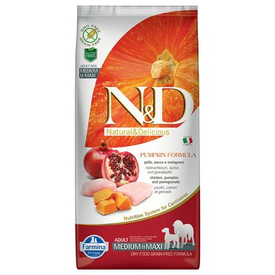 Farmina N&D getreidefrei Kürbis Adult Medium & Maxi mit Huhn & Granatapfel