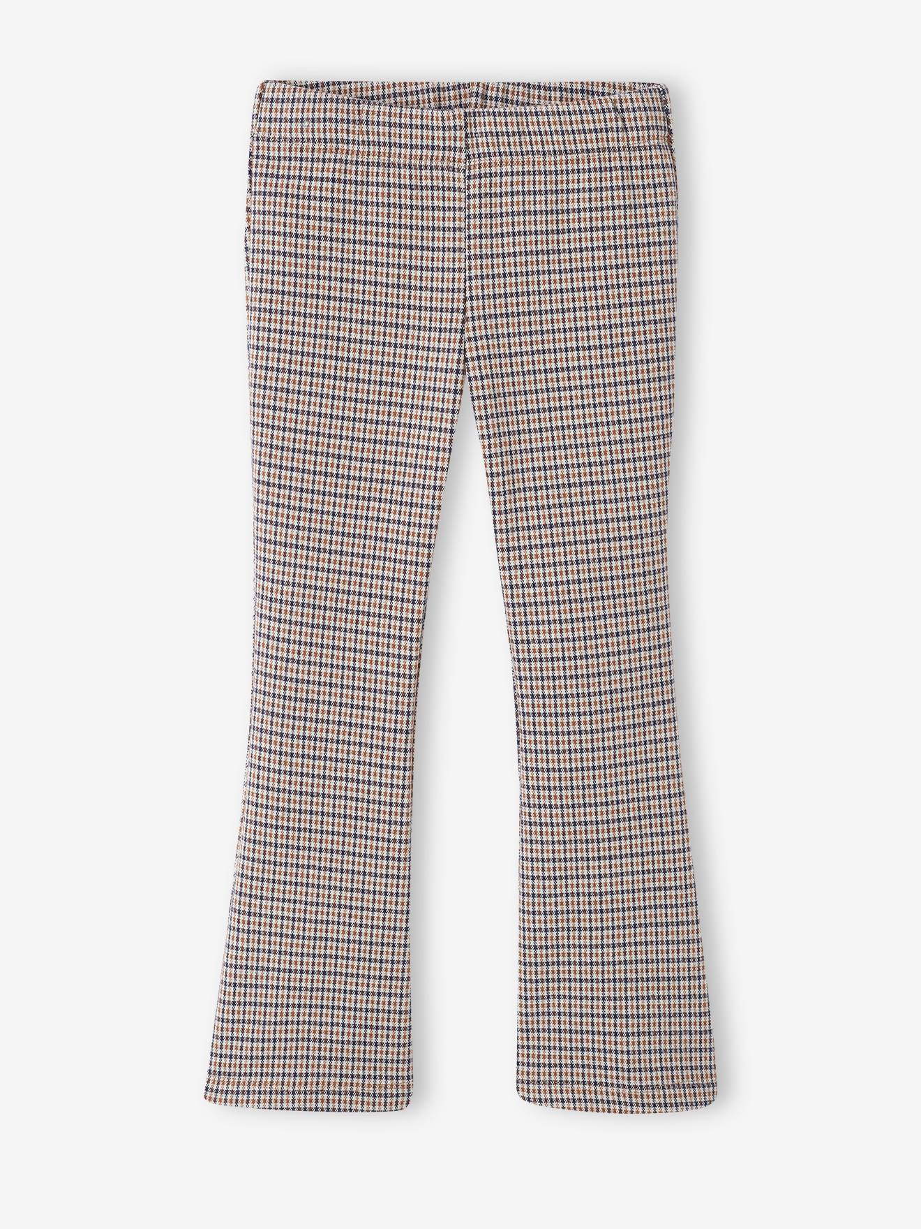 Legging carreaux Prince de Galles fille bas évasé marron