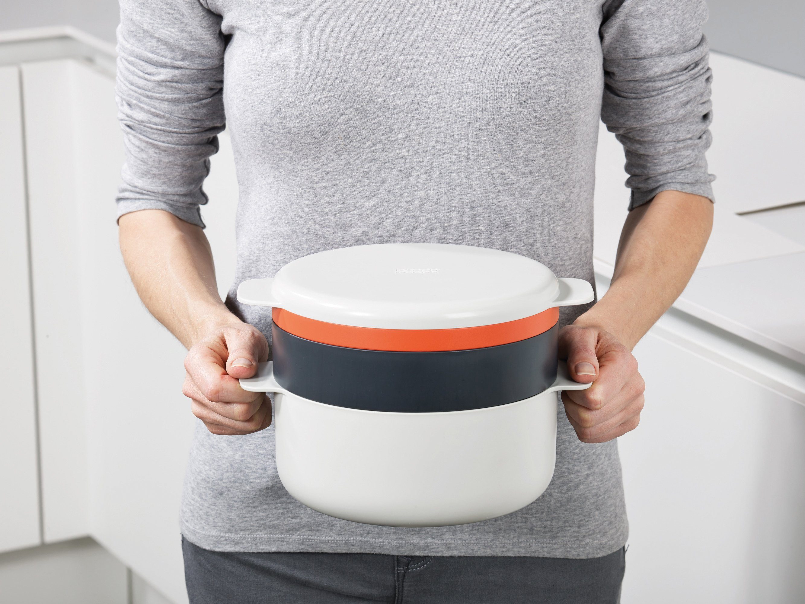 Joseph Joseph Mikrowellenbehälter M-Cuisine, Polyprophylen (PP), (Set, 3-tlg), 2-Liter Kochtopf, Dampfgarer, Grillpfanne und Deckel