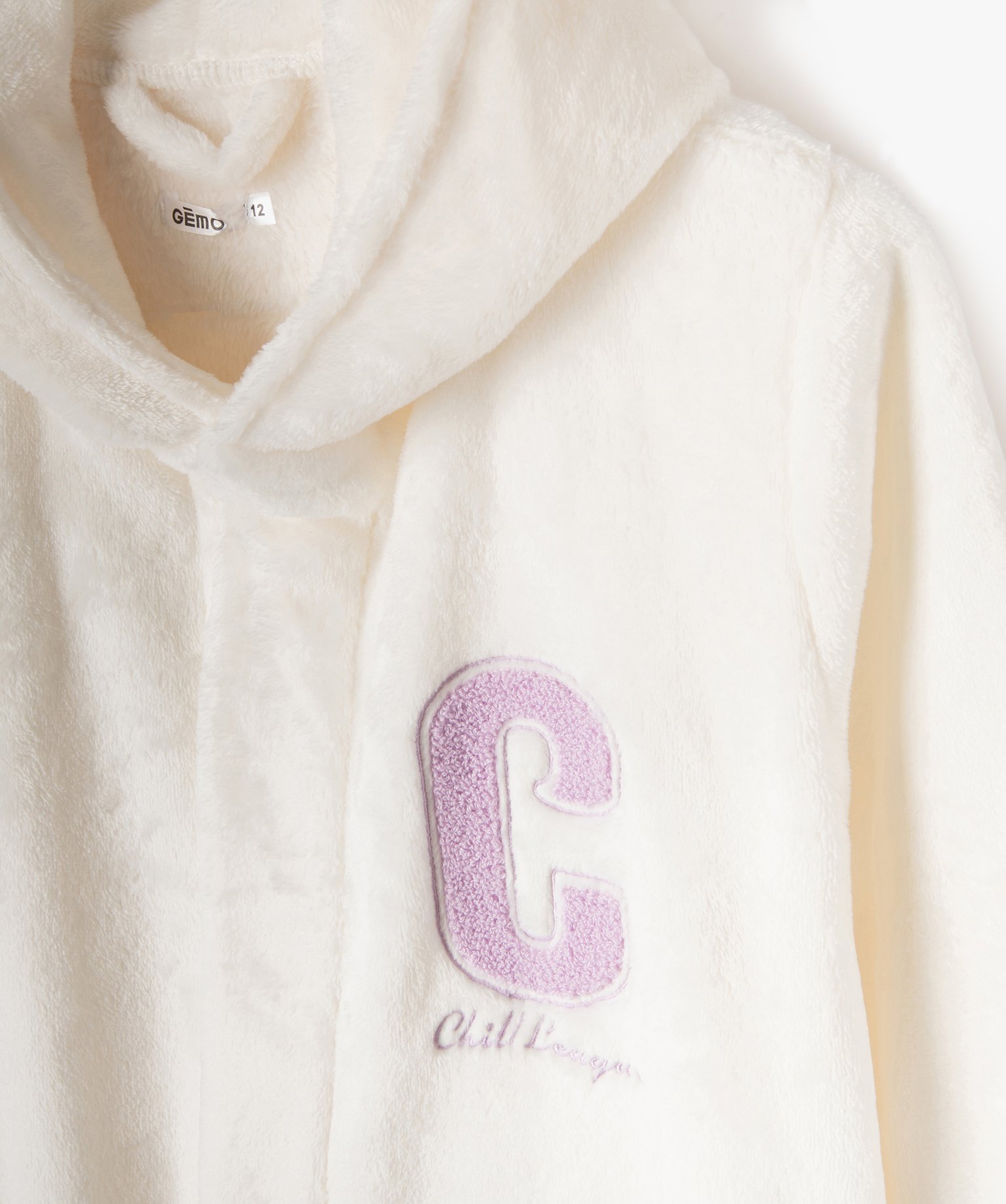 Robe de chambre en velours à capuche fille ecru | GEMO