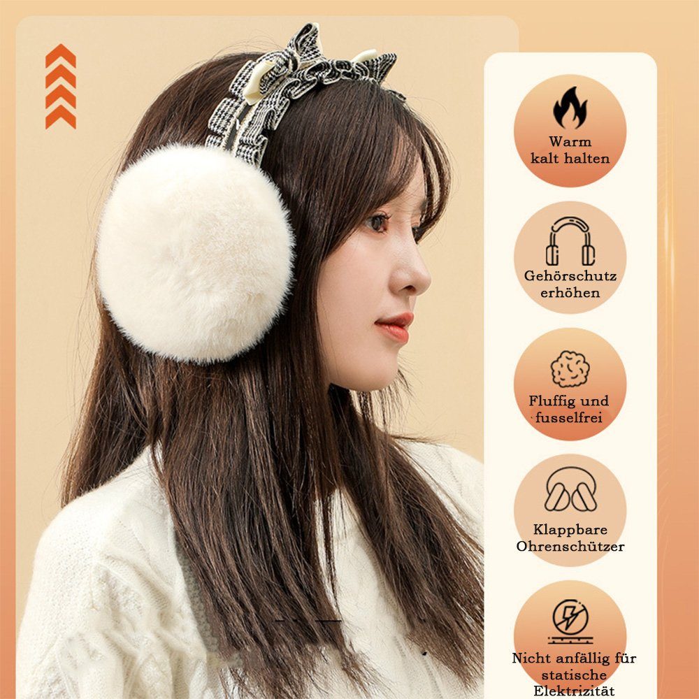 aikidio Ohrenwärmer Faltbare Hahnentritt Plüsch-Ohrenwärmer Damen (1-St) (1-St) Warme Weiche Ohrenschutz Outdoor Faux Fur Earmuffs