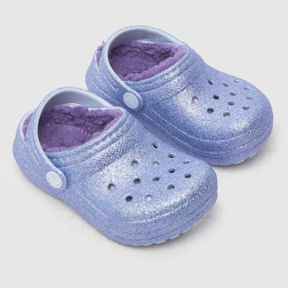 Crocs lila klassiska fodrade glitterträsko flickor småbarnssandaler