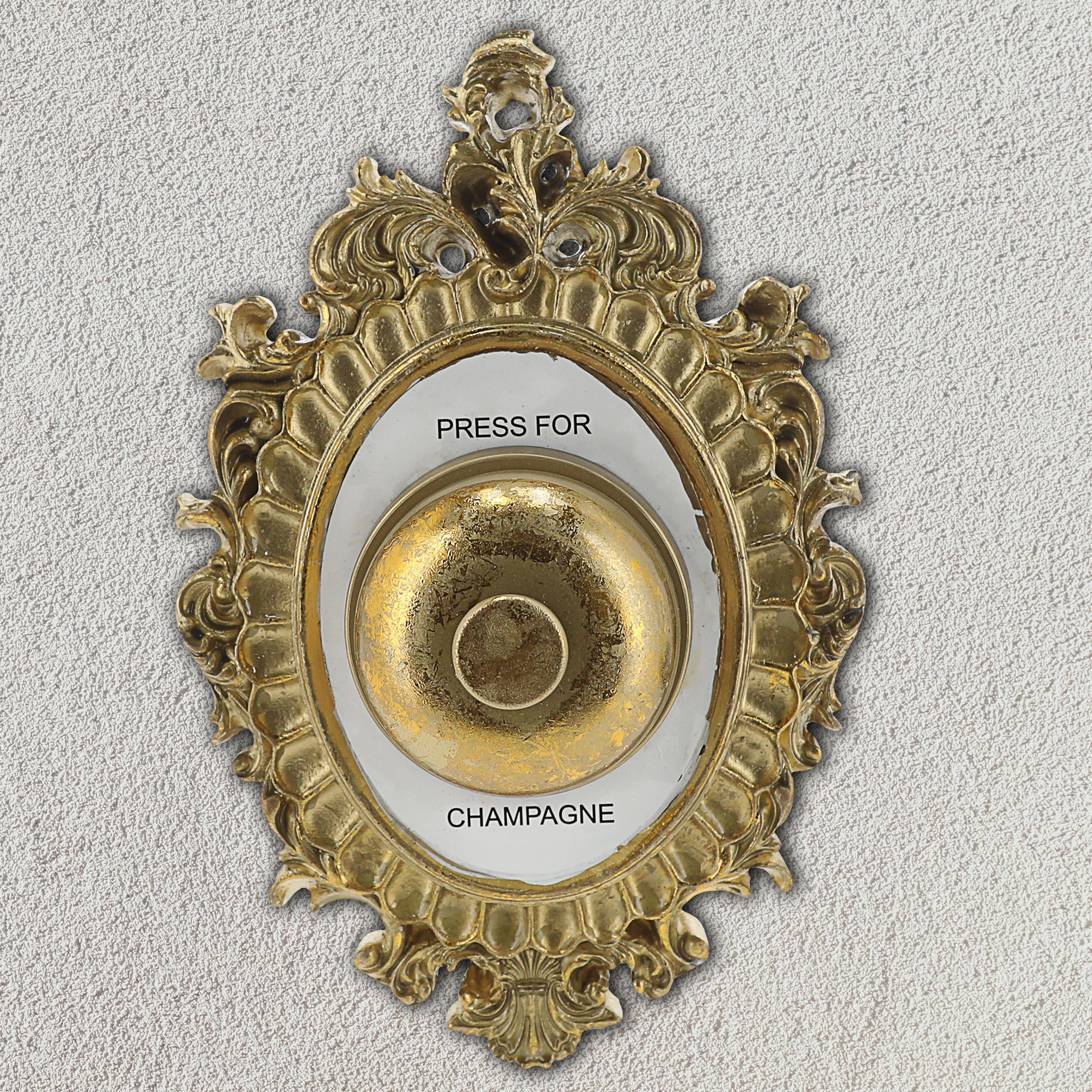 CEPEWA Türklingel Klingel 'Press for Champagne' 14,5x22x14,5cm Eisen gold Glocke