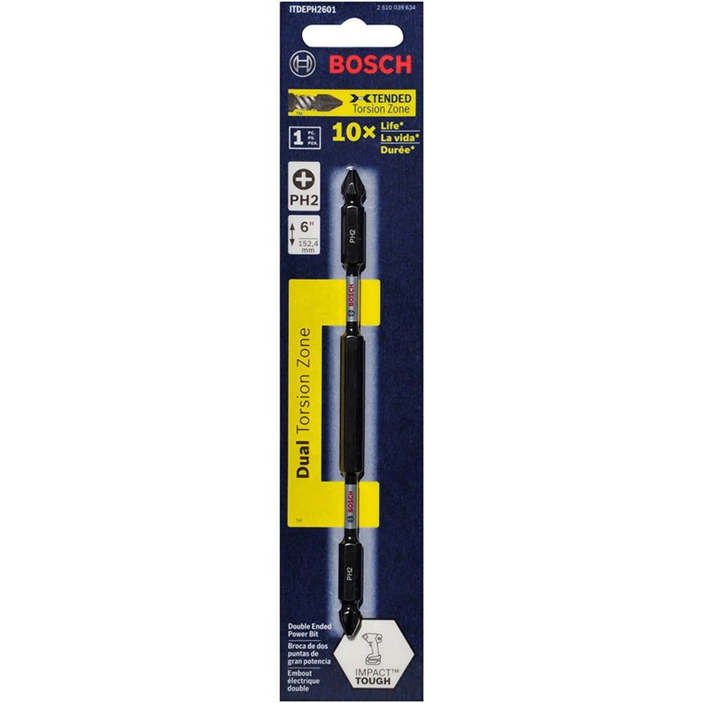 Pontas de chave de impacto BOSCH PH2 x 150 mm Phillips de corte duplo - RESISTENTES A IMPACTOS