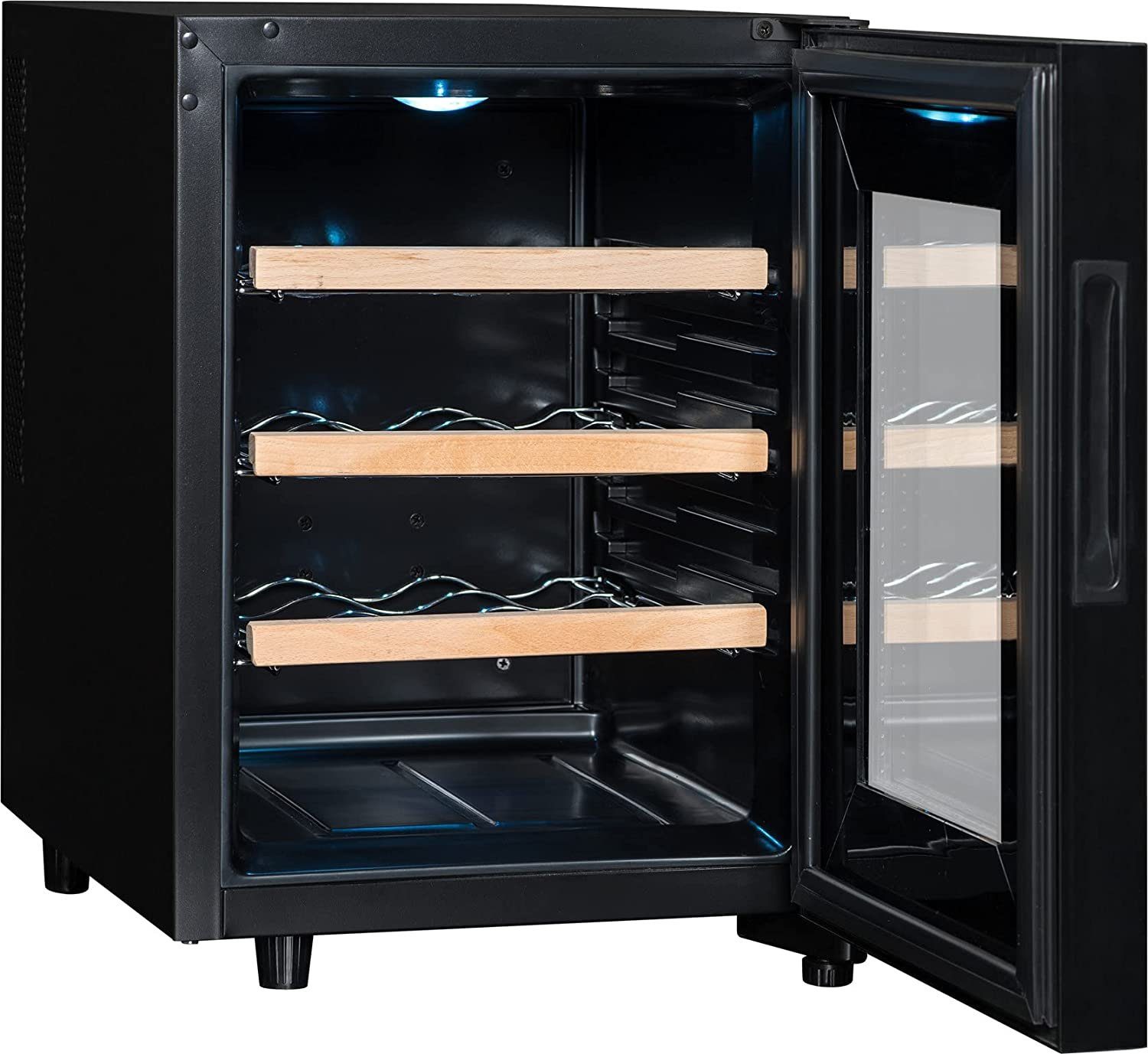CLIMADIFF Weinkühlschrank CC12, Glastür, 12 Flaschen Wein 18L Flaschenkühlschrank Kühlschrank, für 12 Standardflaschen á 0,75l,Design Weinkühler, Getränkekühlschrank 35x46x48cm Weinschrank Wein