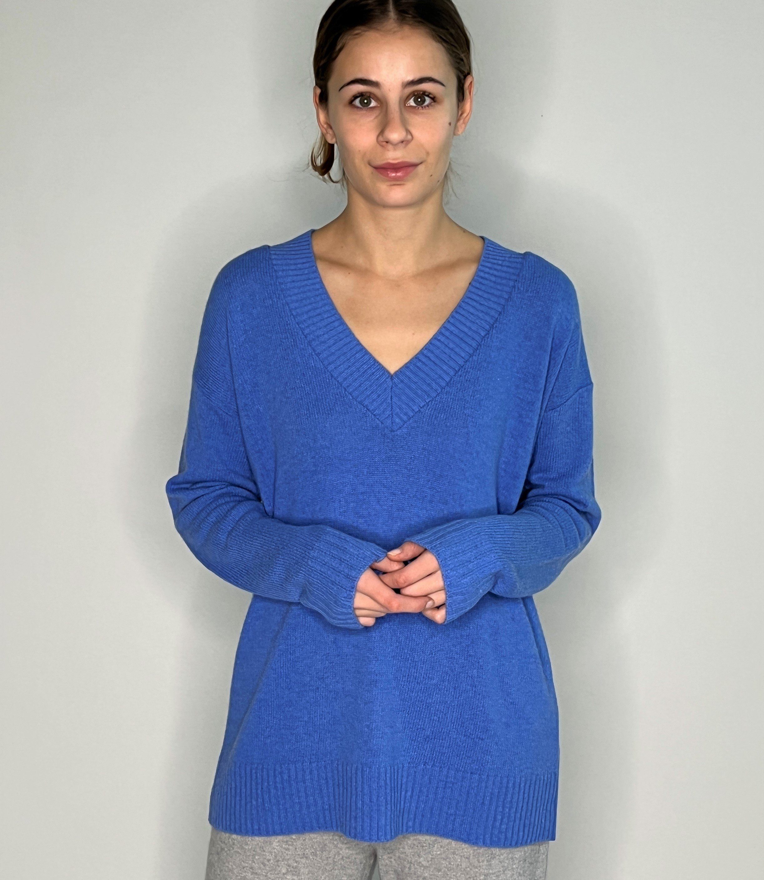 Zuckerwatte V-Ausschnitt-Pullover bequem geschnitten Merinowolle mit Cashmere