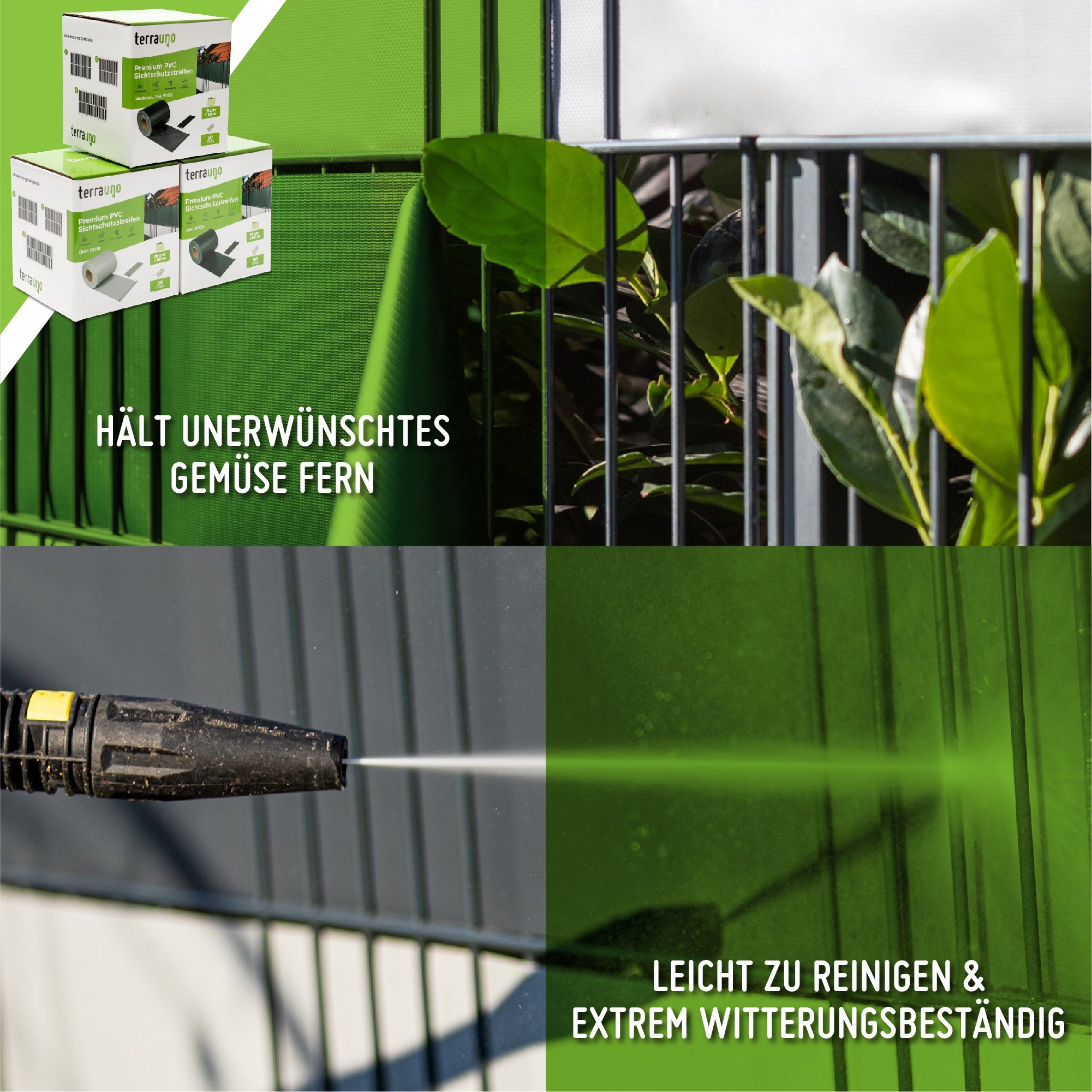 TerraUno Sichtschutzstreifen TerraUno I Sichtschutz (Rolle) Gartenzaun I 50, für Doppelstabmattenzaun - Gartenzaun I 50mx19cm inkl. 30 Clips I Anthrazit I PVC Sichtschutz für den Zaun
