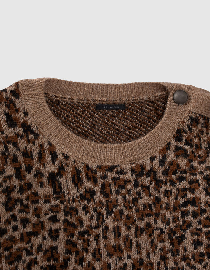 Pull cognac tricot jacquard à motif léopard Femme