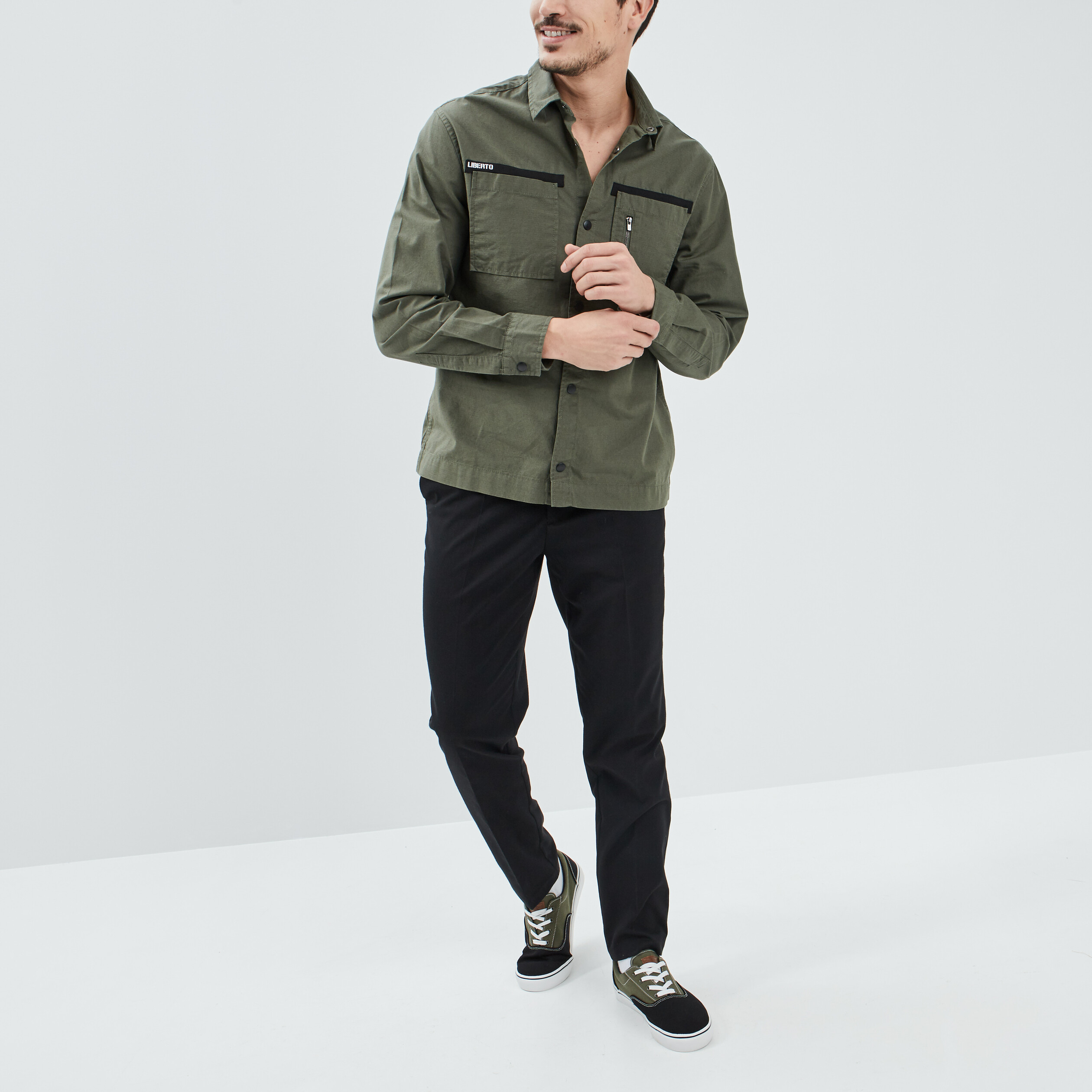 Chemise manches longues détail zippé vert kaki homme | La Halle