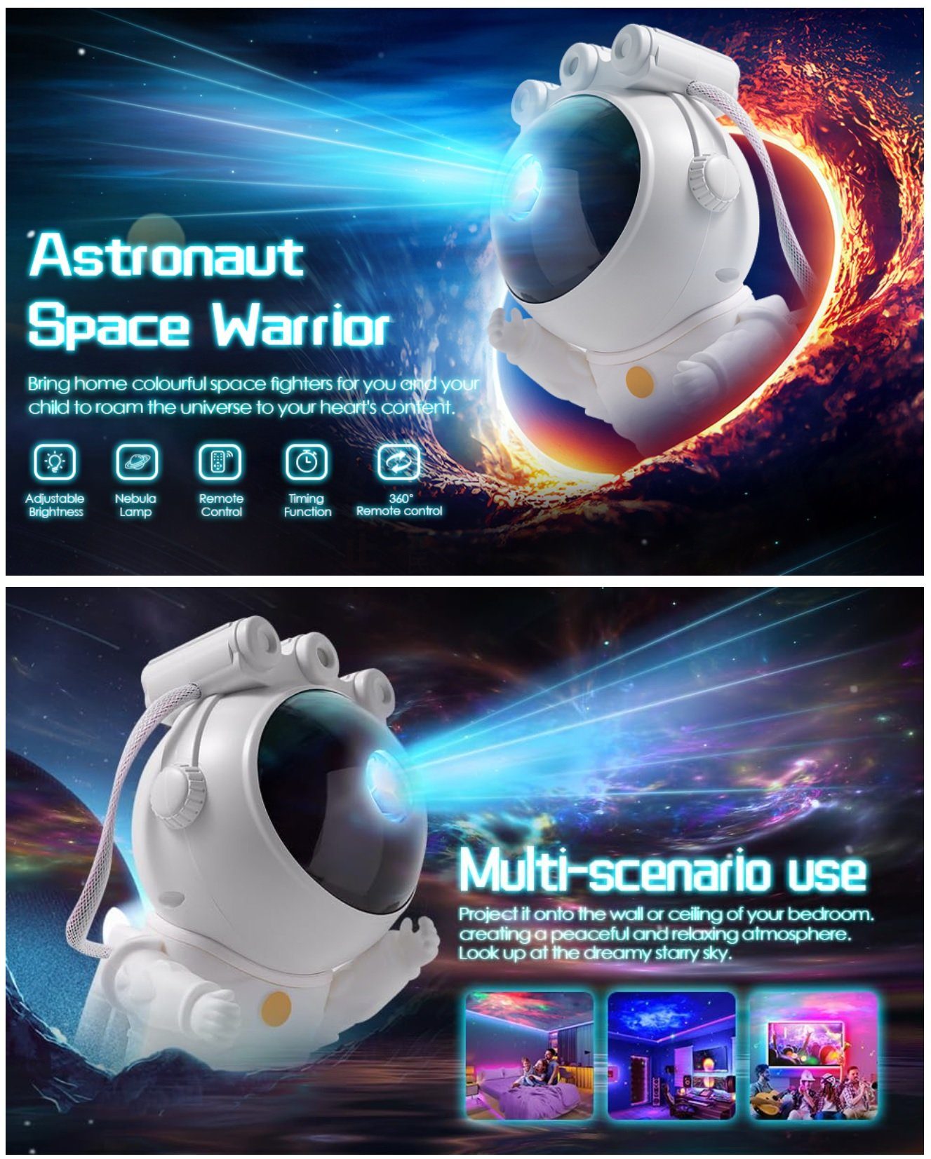 JUNG Sternenhimmel Projektor Kinder & Erwachsene Sternenprojektor Astronaut Portabler Projektor (Beamer, Minibeamer, Projektoren, Sterne, Deckenprojektor, Planetarium)