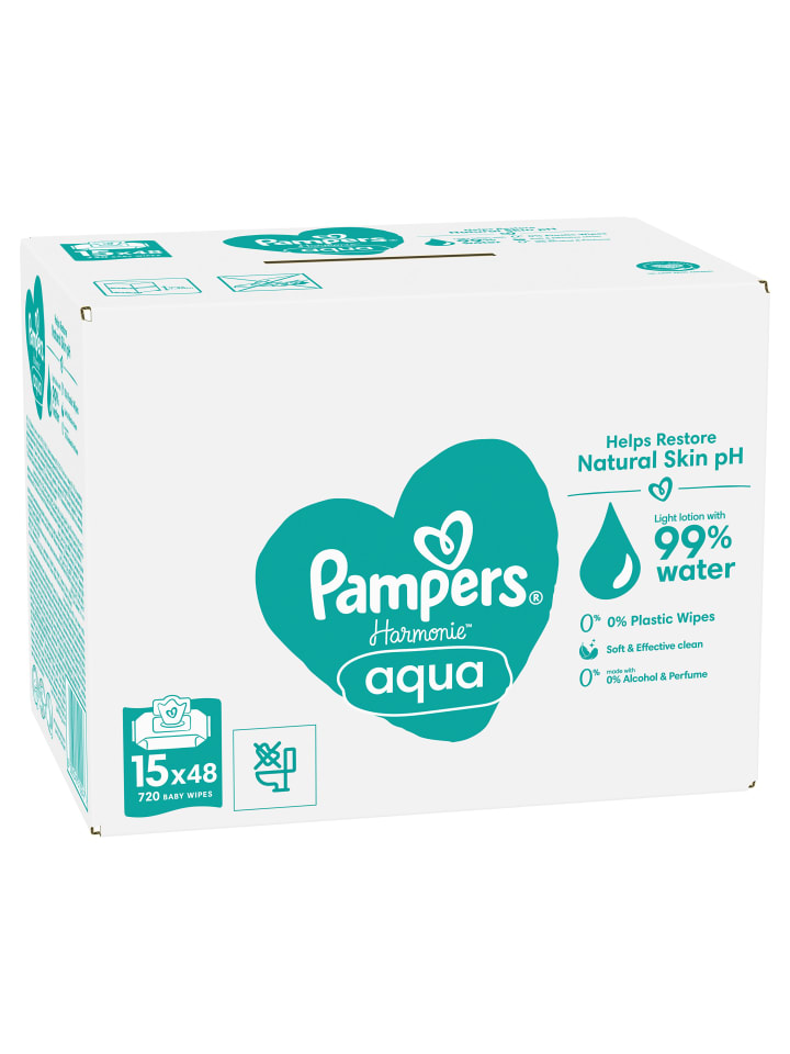 Pampers Pampers Harmonie Aqua Feuchttücher 15 Packungen = 720 Feuchttücher günstig kaufen onesize