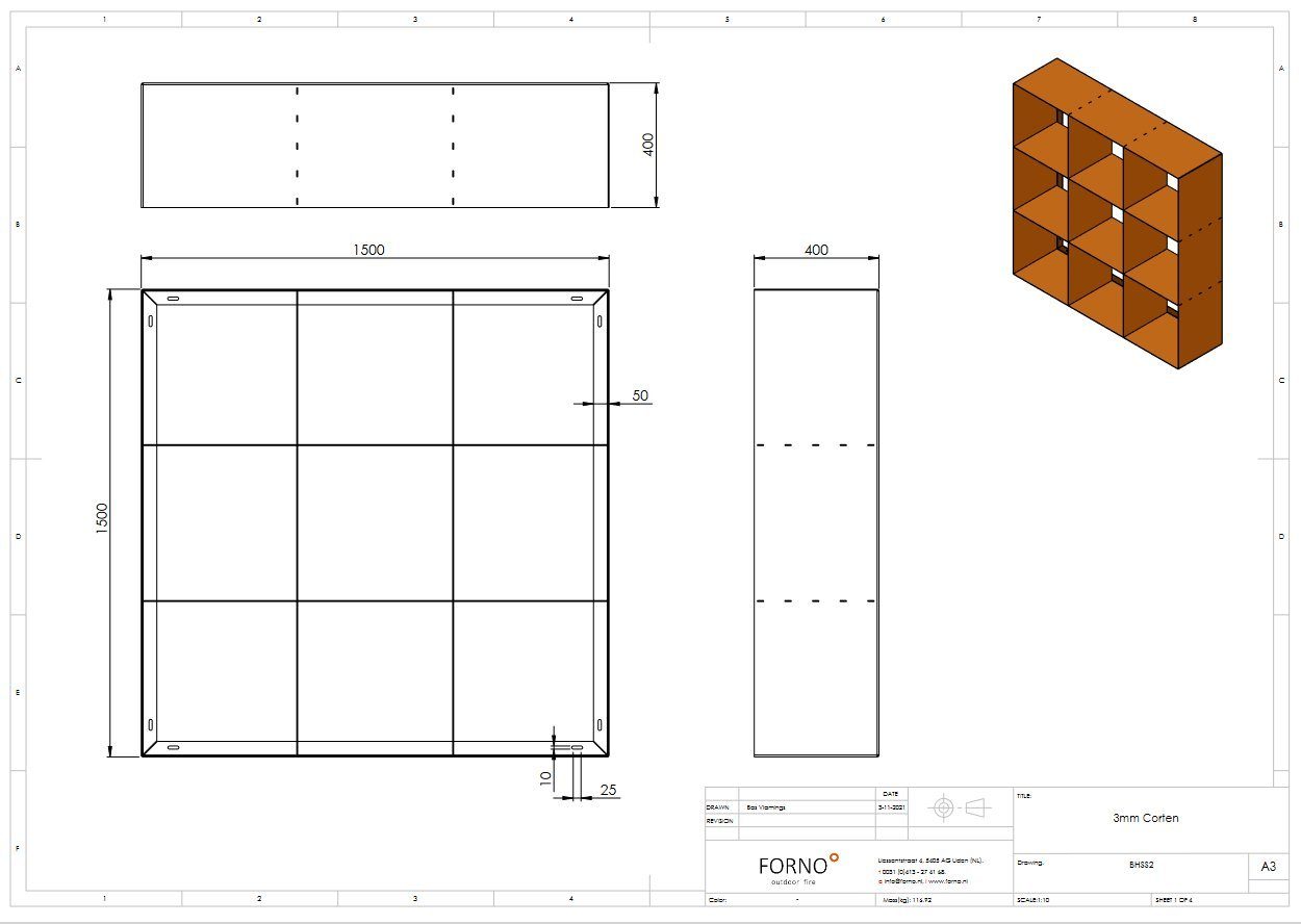 Adezz Kaminholzregal Adezz Holzlager Logg Square Divi Cortenstahl, roher Cortenstahl 3 mm
