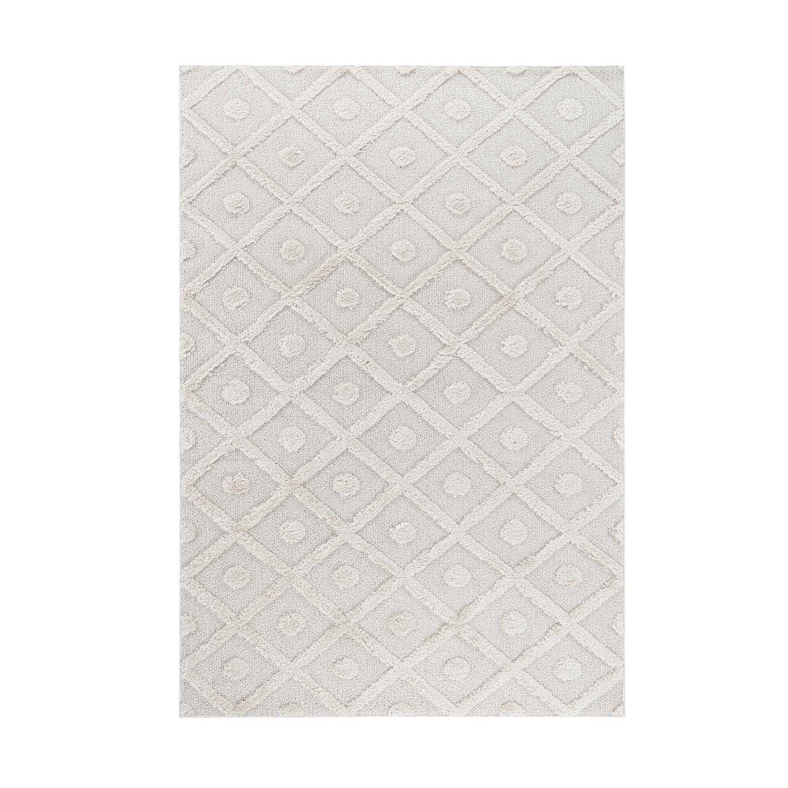 Designteppich Designerteppich Tokio hoch-tief Struktur Rauten uni, TaraCarpet, rechteckig, Höhe: 20 mm, moderner scandi BOHO weiß Wohnzimmer Schlafzimmer Flur 080x150 cm