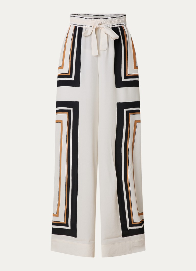 Pantalon palazzo taille haute et coupe ample Zimmermann en mélange de soie à imprimé graphique et poches latérales