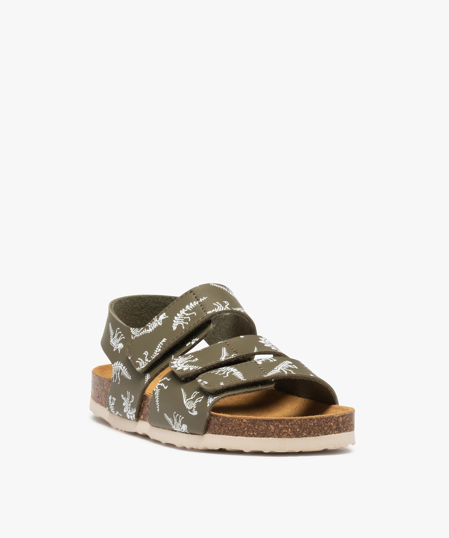 Sandales Garçon avec brides en cuir triple scratch kaki | GEMO