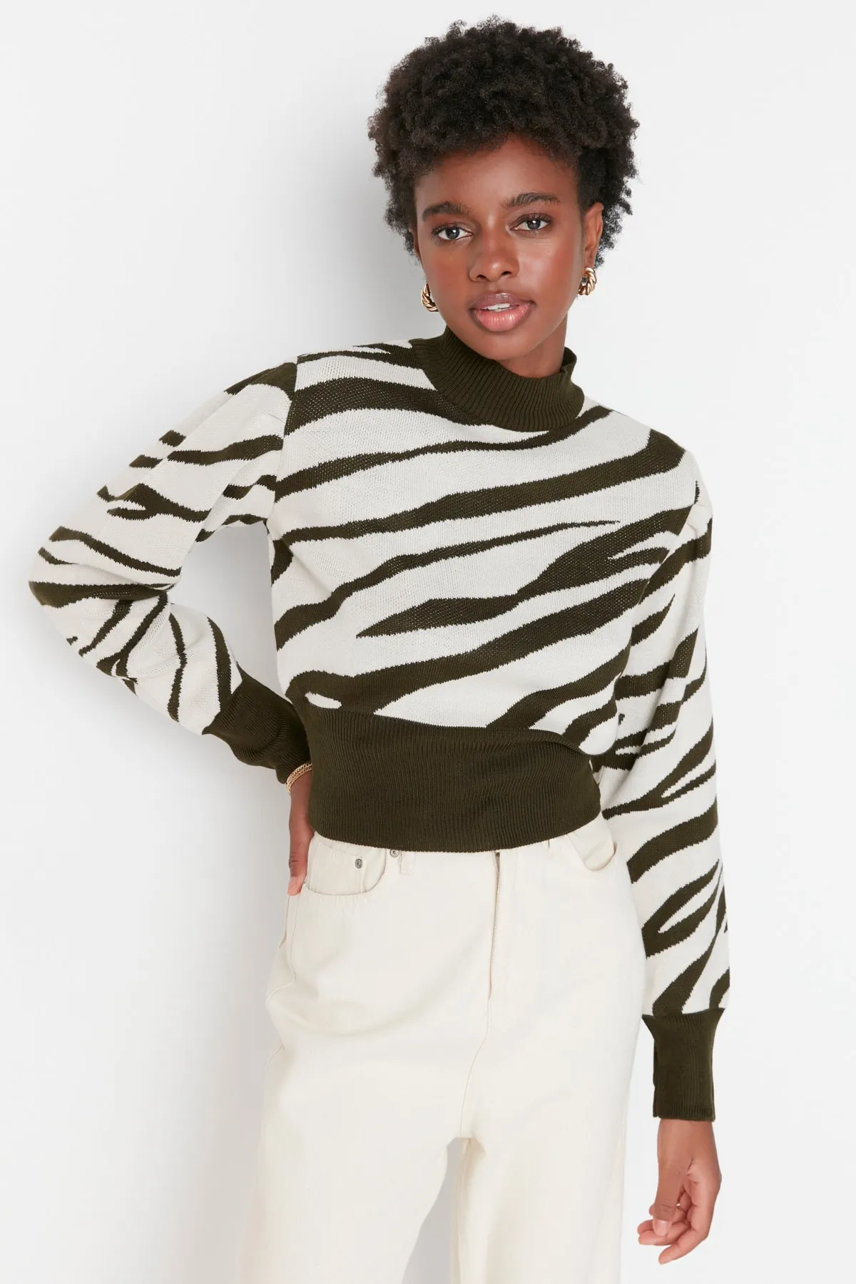 Trendyol Collection  Khaki Strickpullover mit Stehkragen TWOAW21KZ0010