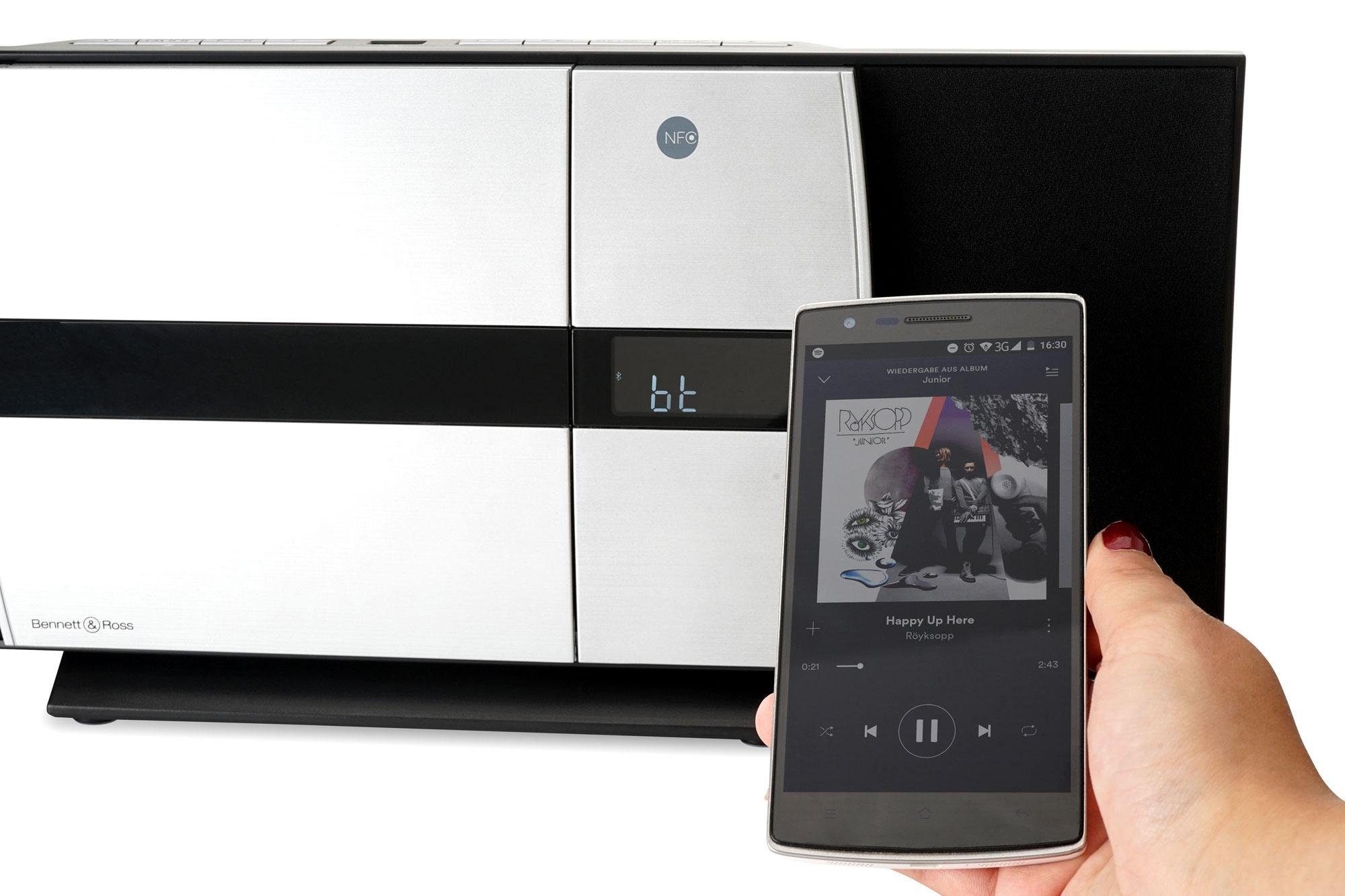 Bennett & Ross Ålesund Vertikal Stereoanlage (UKW/MW-Radio, 10 W, Microanlage mit CD/MP3-Player, USB, Bluetooth- und NFC Schnittstelle)
