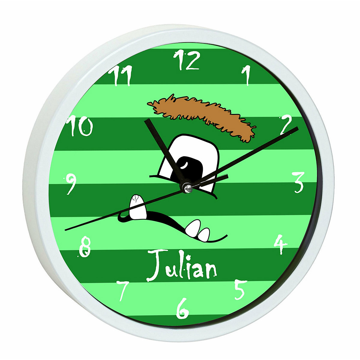 Kinder Wanduhr personalisiert mit Name Monster Streifen grün