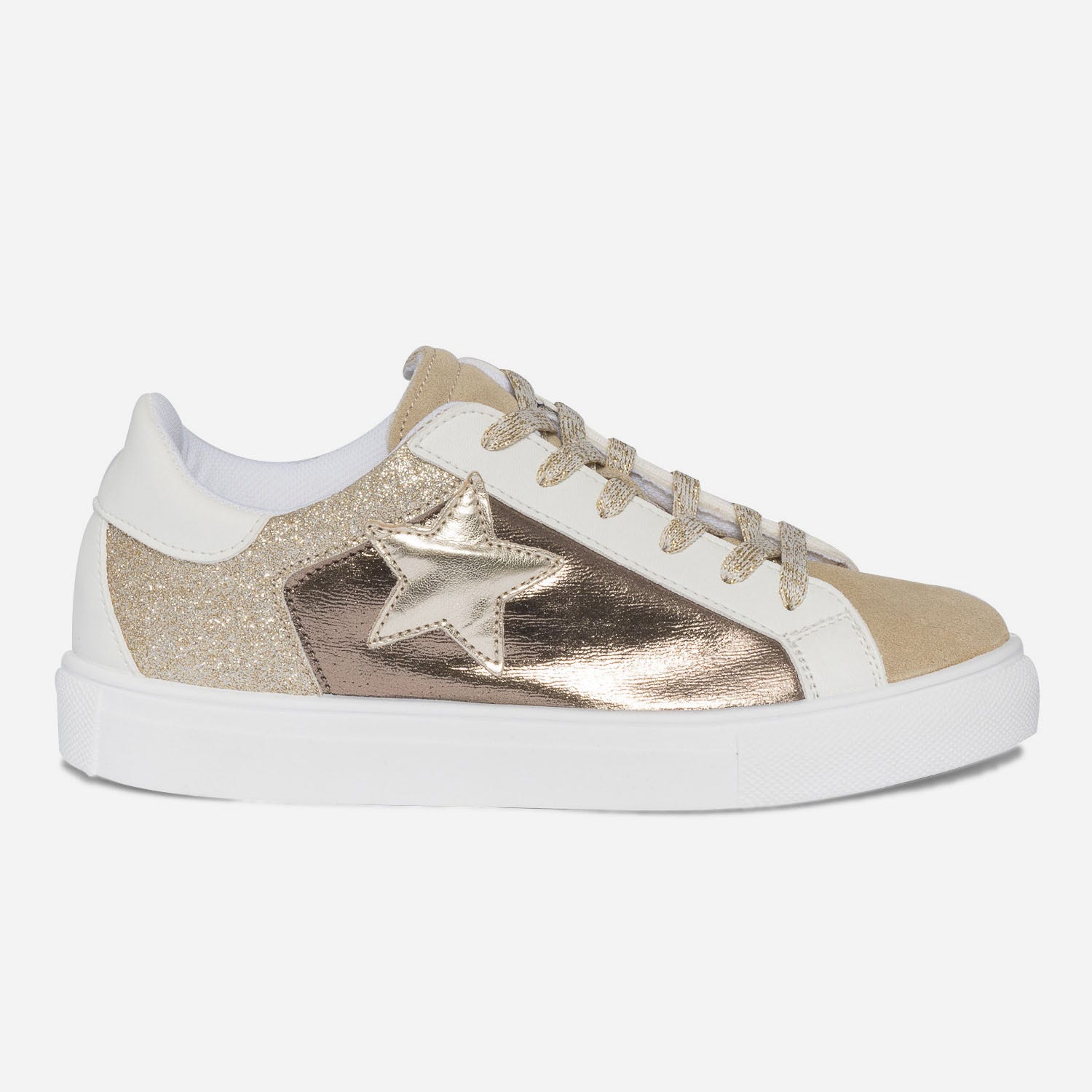 Tennis TEXTO beige, blanche et dorée à étoile