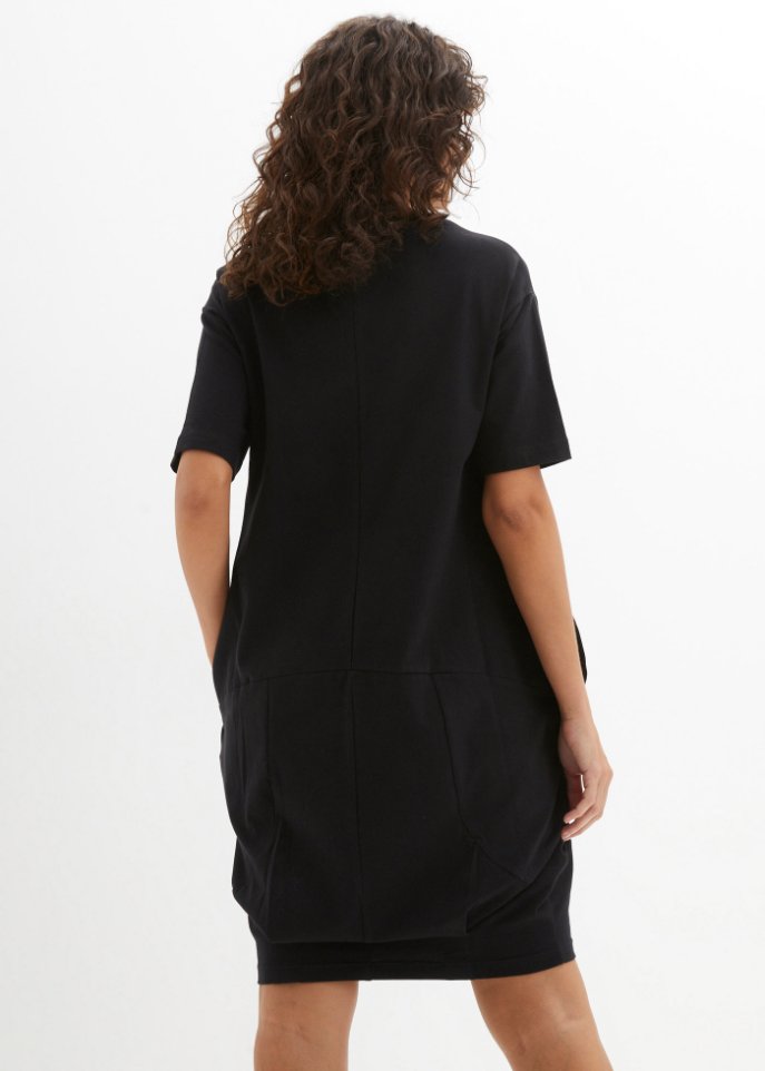 Knieumspielendes Oversized-Baumwoll-Kleid in O-Shape, 1/2-Arm