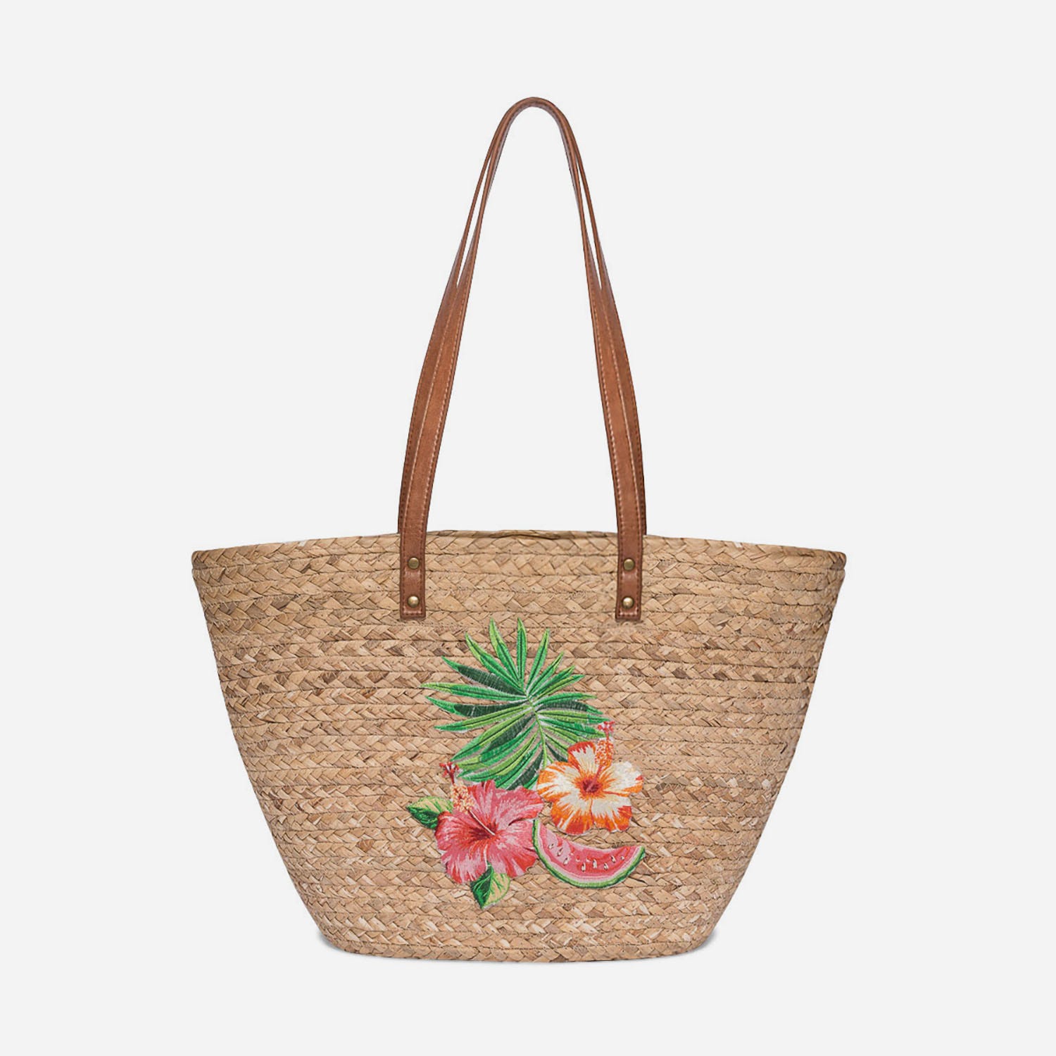 Panier TEXTO beige avec patch fleurs
