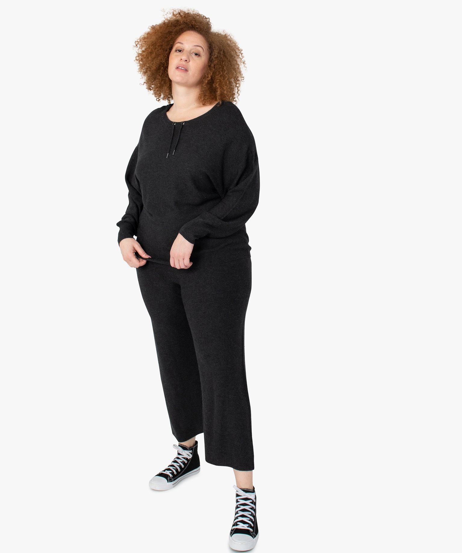 Pantalon femme grande taille en maille souple avec large cei... gris clair | GEMO