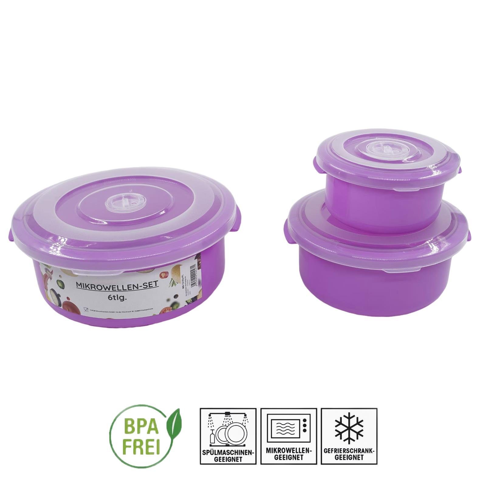Plentyfy Mikrowellenbehälter Vorratsdosen Set, Kunststoff, (PLENTYFY, Mikrowellenschüssel Set 6-tlg., rund, Lila, mit Entlüftung, Mikrowellengeschirr, Mikrowellendose, Microwave, Meal Prep, kunststoff, 6-tlg., Premium), Meal Prep Boxen - Mikrowelleng