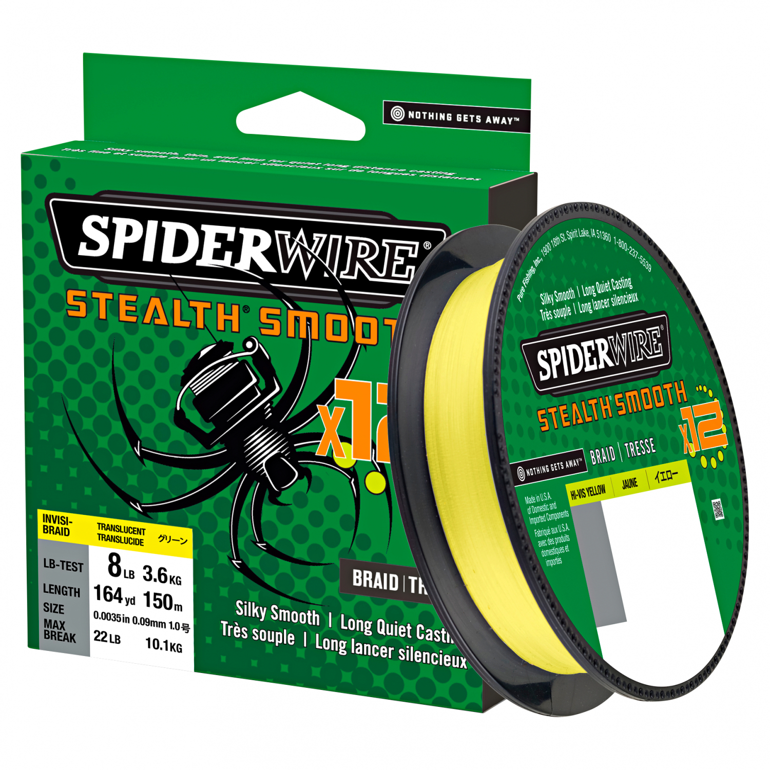 Spiderwire Angelschnur Stealth Smooth 12 Braid (Hi-Vis Yellow, 150 m)