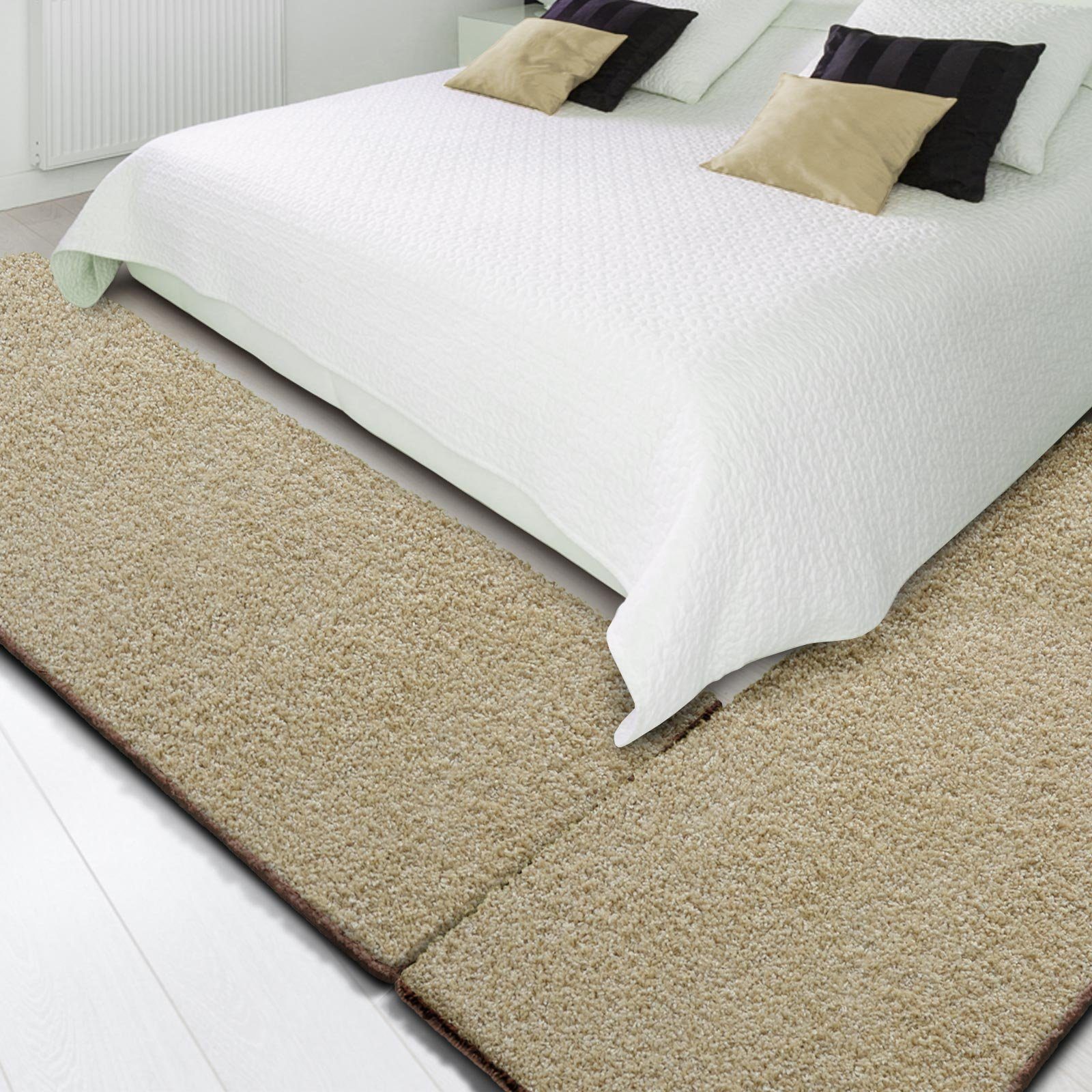 Hochflor-Bettumrandung Barcelona Beige, 3 Größen, Teppichläufer, ideal im Schlafzimmer Floordirekt, Höhe 22 mm, (3-tlg), Shaggy