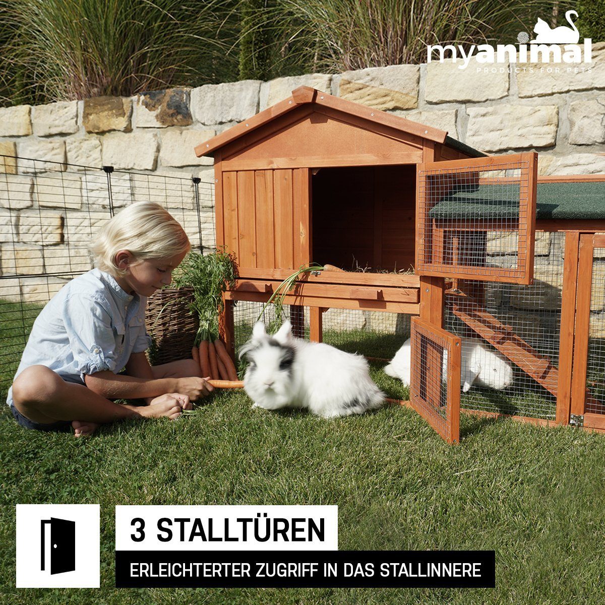 My Animal Kleintierstall XXL Outdoor Stall MH-03 - 2 Etagen inkl. Freilaufgehege - Winterfest, Kaninchenstall Gehege Kleintierkäfig Hasenstall Meerschweinchen Käfig