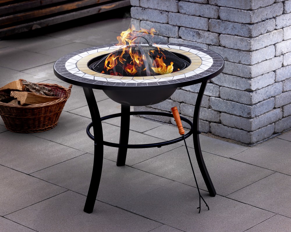 HC Garten & Freizeit Feuerstelle Mosaik Fuego inkl. Abdeckung und Zubehör rund Ø 76 x 65 cm