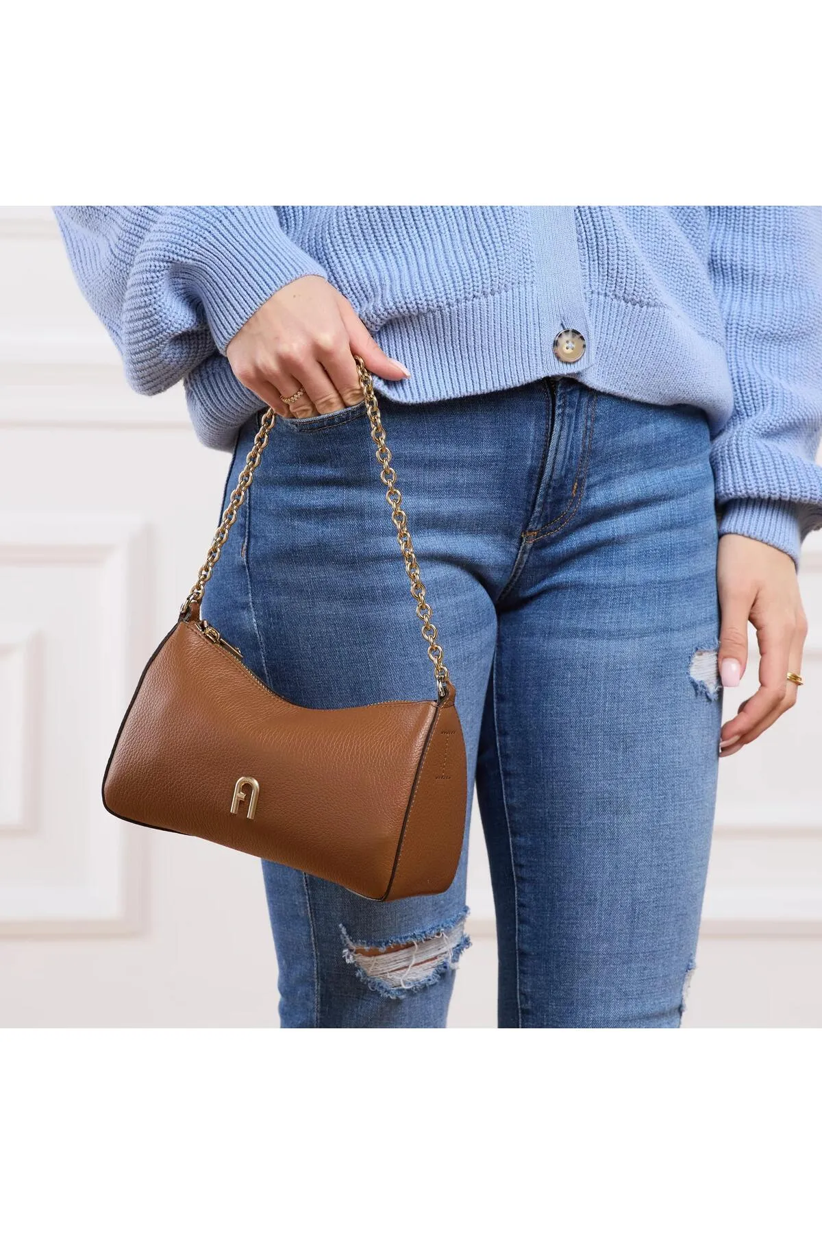 FURLA  Primula Mini C.Body Doppelgurt Cognac H+Metall Taupe