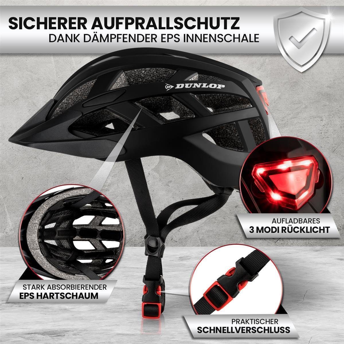 Dunlop Fahrradhelm Fahrradhelm mit Licht 3 Größen 3 Farben