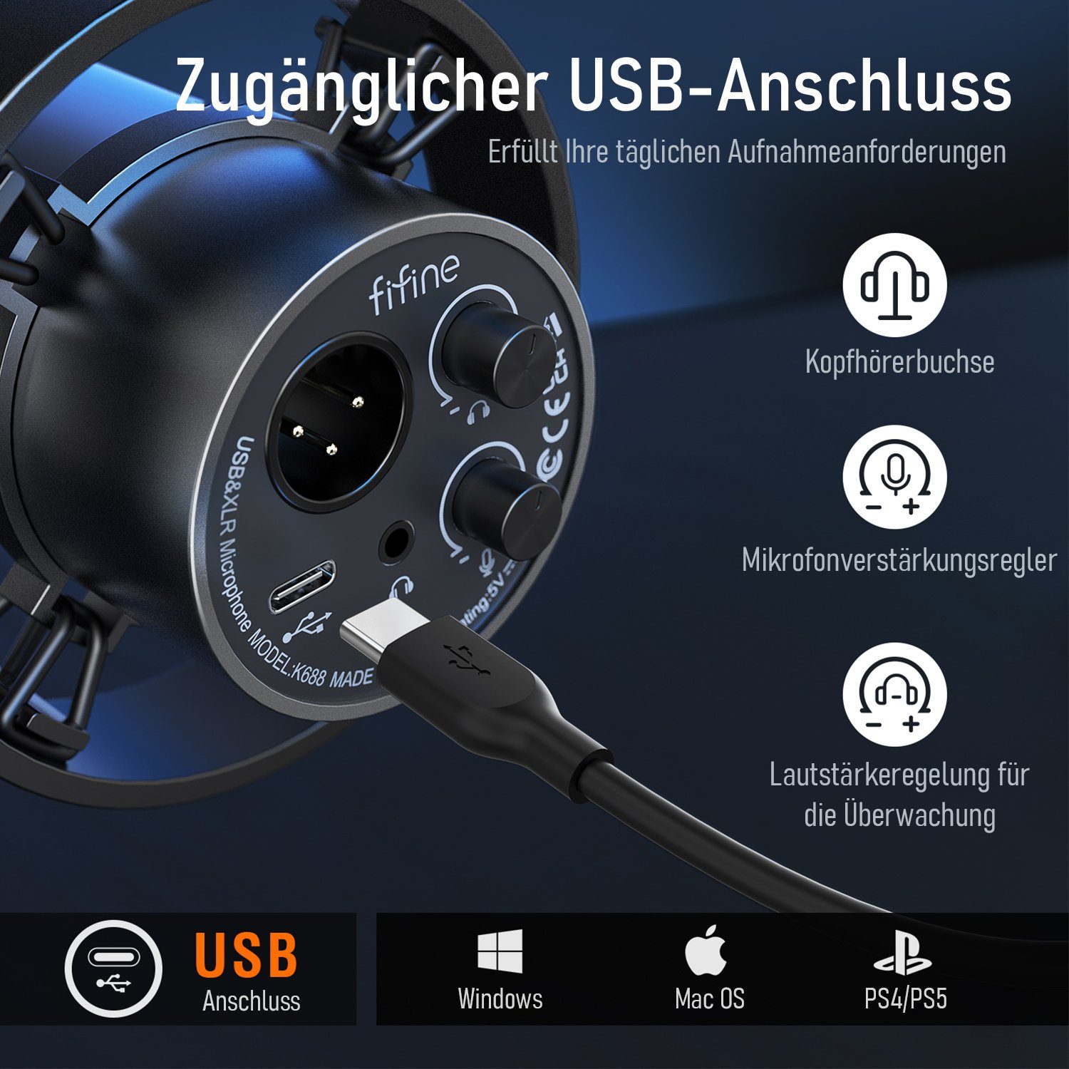 FIFINE Mikrofon XLR Studio Mikrofon Dynamisches USB Microphone PC, für Streaming Podcast Gaming für PS4/5 Mac Mixer Soundkarten