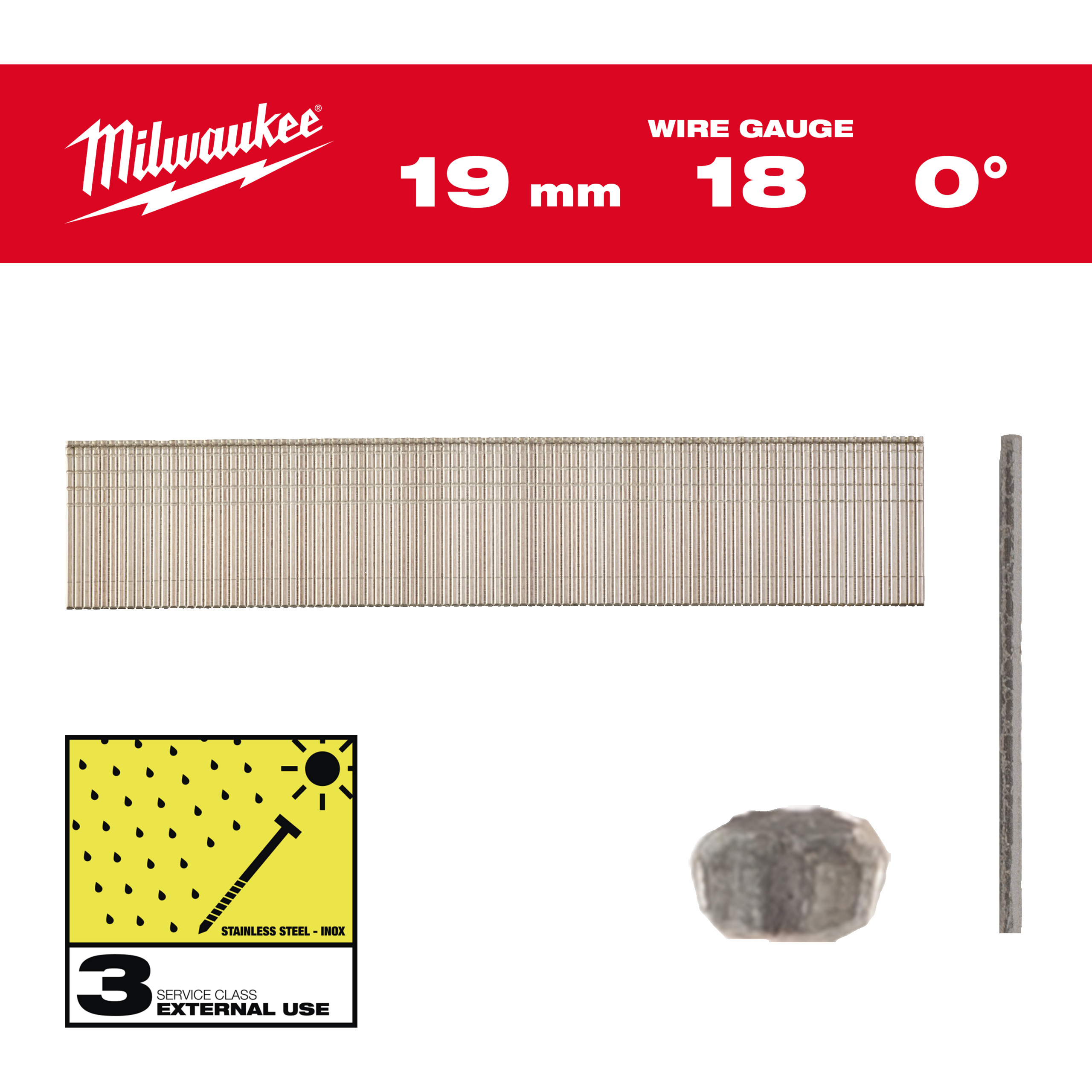 Milwaukee Zubehör 4932492558 Stauchkopfnägel, 18 Gauge, dünner Kopf, Edelstahl 18G / 19 mm / SC3 - 10.000 Stück