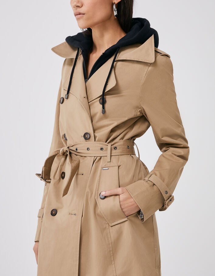 Trench à capuche et parementure amovibles femme