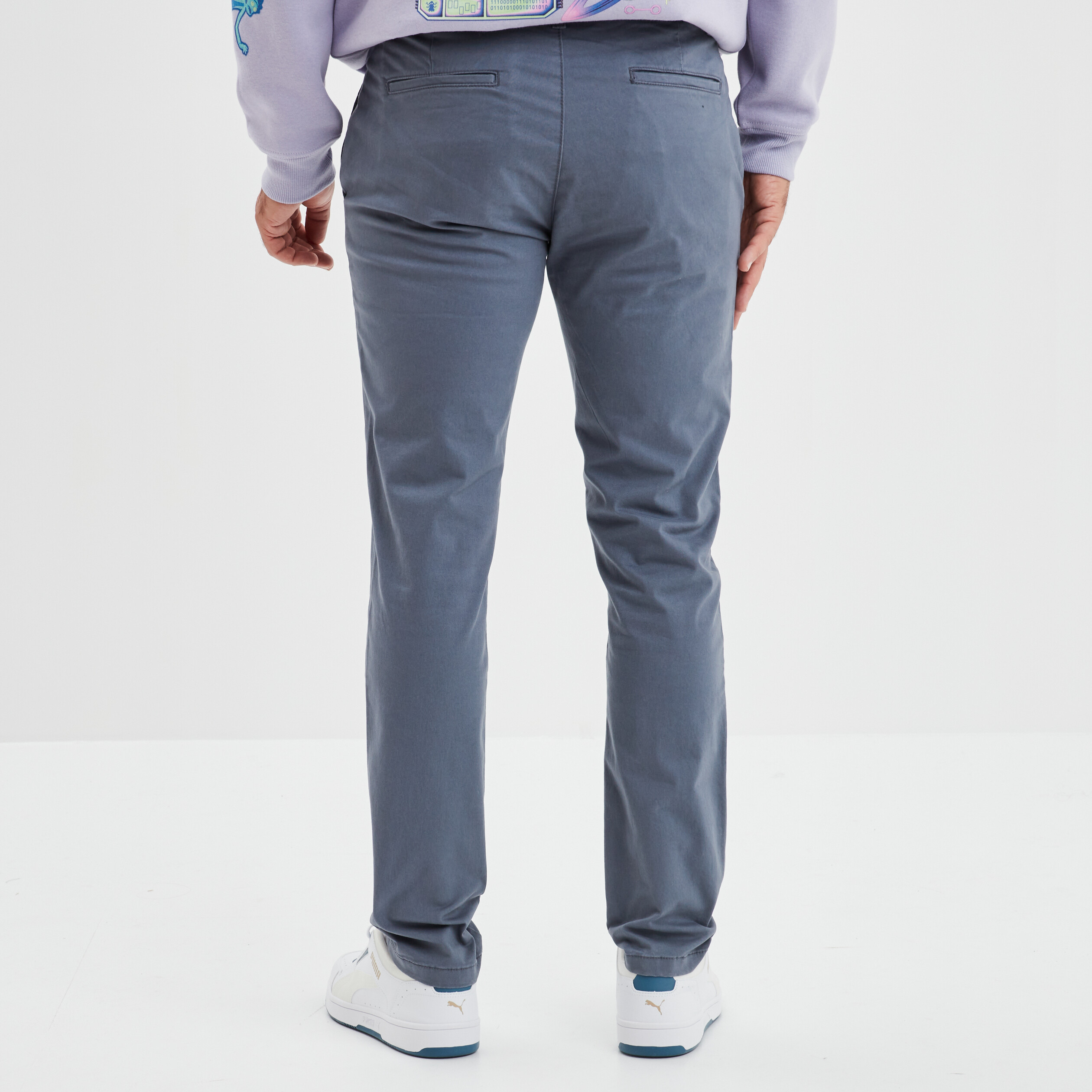 Pantalon chino slim coton bleu gris homme | La Halle