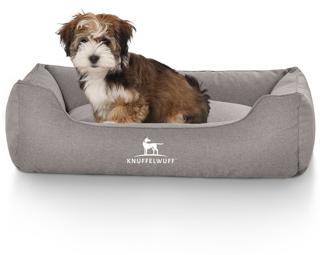 Knuffelwuff Hundebetten Knuffelwuff Hundebett Crispino aus Velours mit Handwebcharakter grau M-L