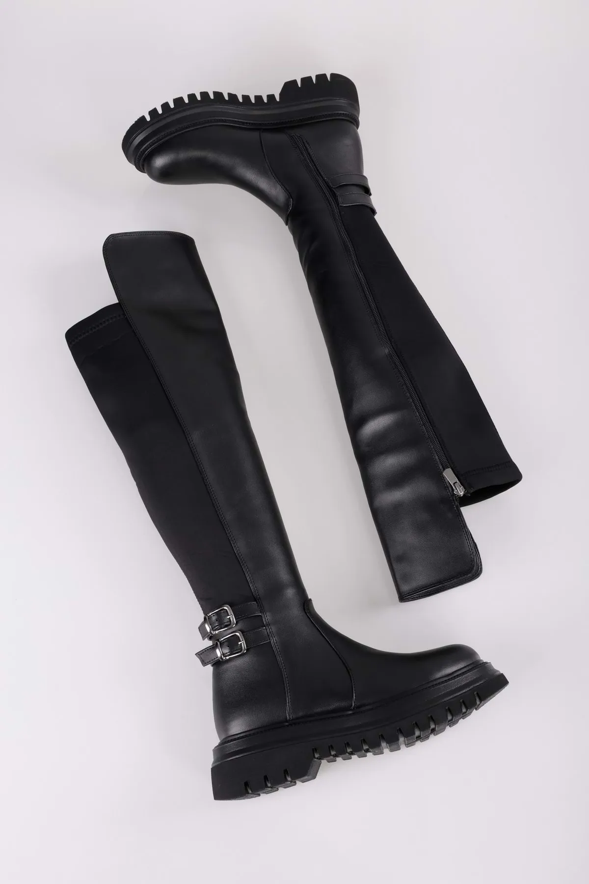 Shoeberry  Schwarze Jaffa-Stiefel mit dicken Sohlen für Damen