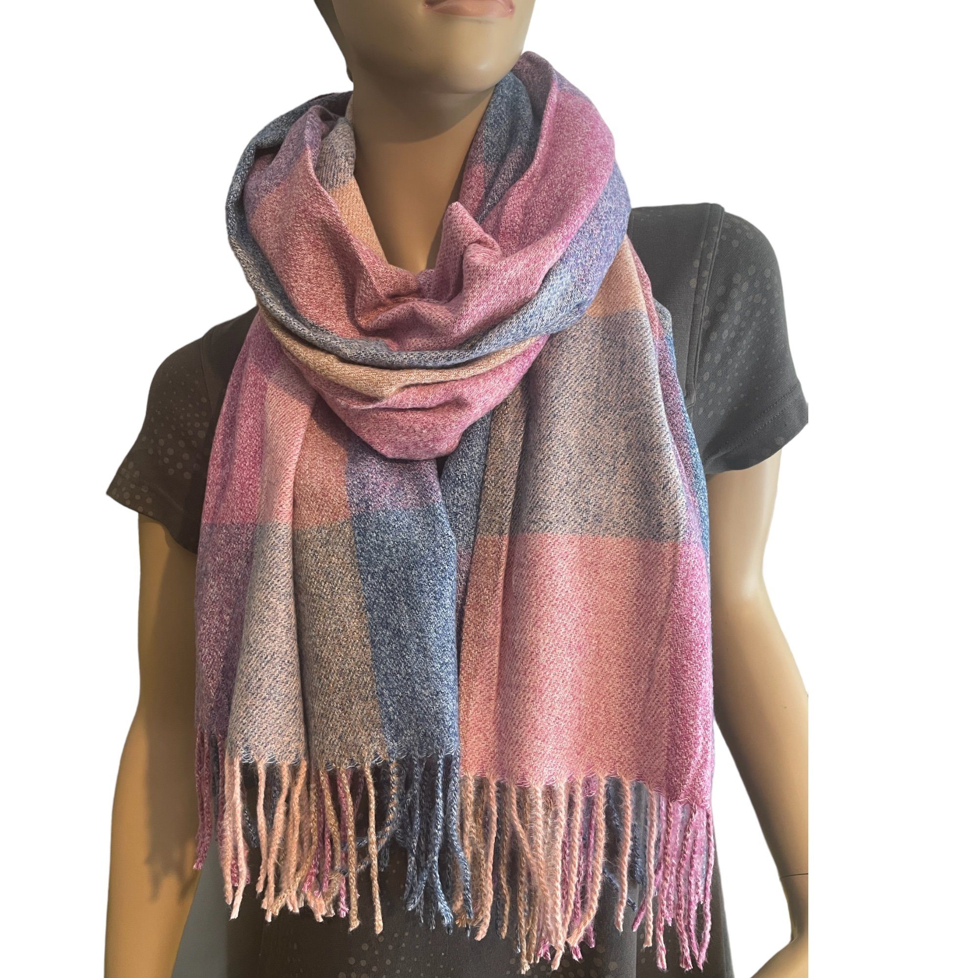 Taschen4life Schal großer Damen Schal mit Fransen, modernes Karomuster, tolle Farbkombination, Herbst/Winter Accessoires