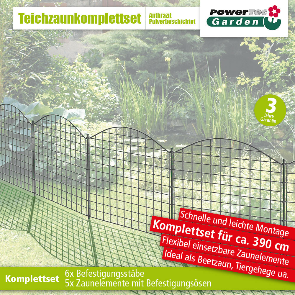 Powertec Garden Teichzaun Oberbogen 11-teiliger - Anthrazit