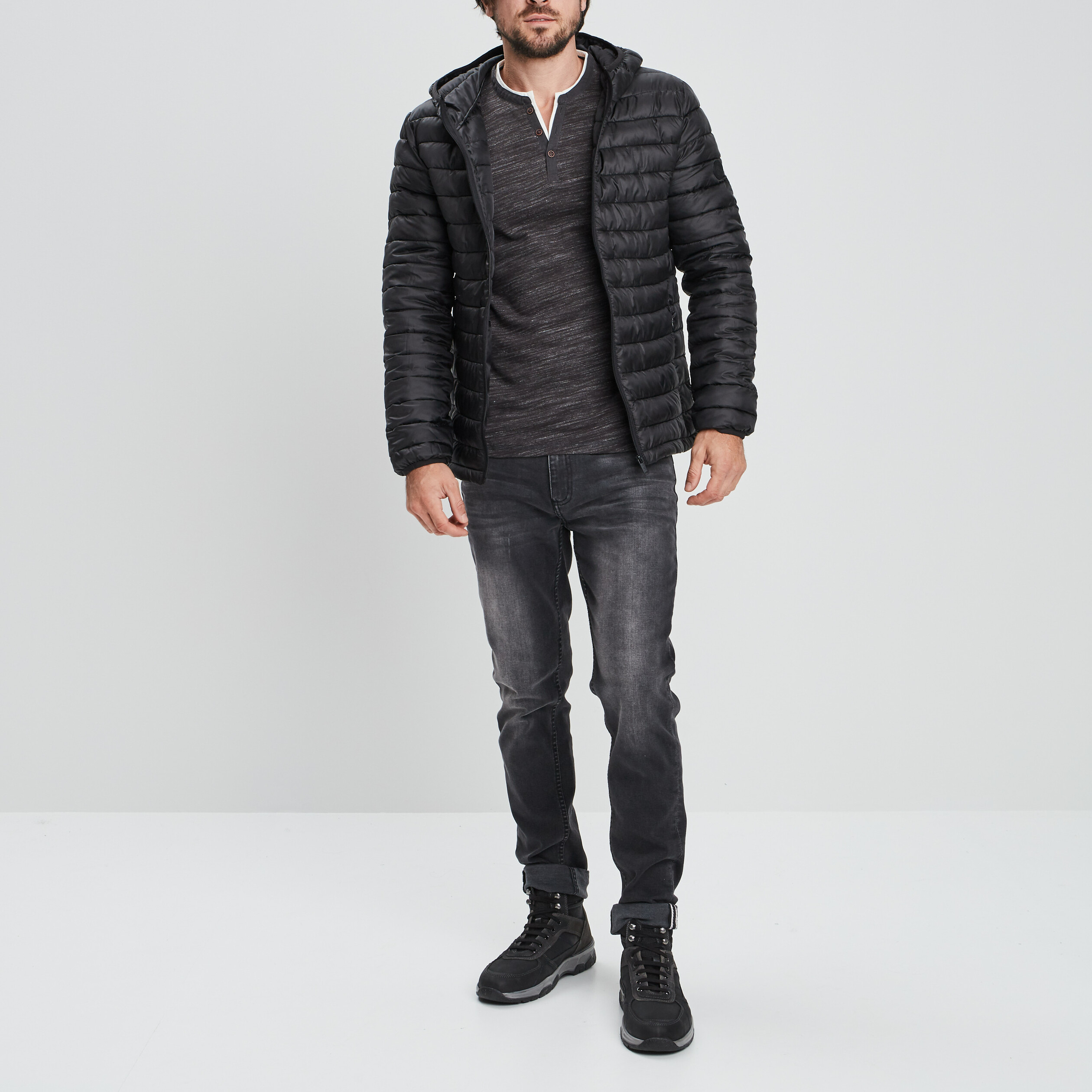 T-shirt avec col tunisien gris foncé homme | La Halle