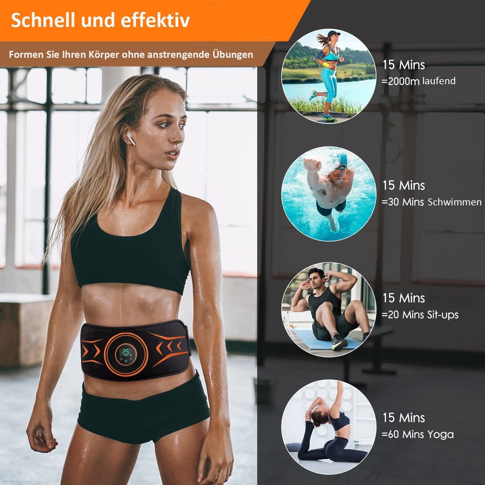 Aoucheni EMS-Bauchmuskeltrainer EMS Bauchtrainer 8 Trainingsmodi EMS Trainingsgerät Bauchmuskel Gürtel, (für Männer und Frauen, Bauch Trainingsgerät für Zuhause), Stimulationsgerät Bauchmuskeln, Bauchmuskeltrainer