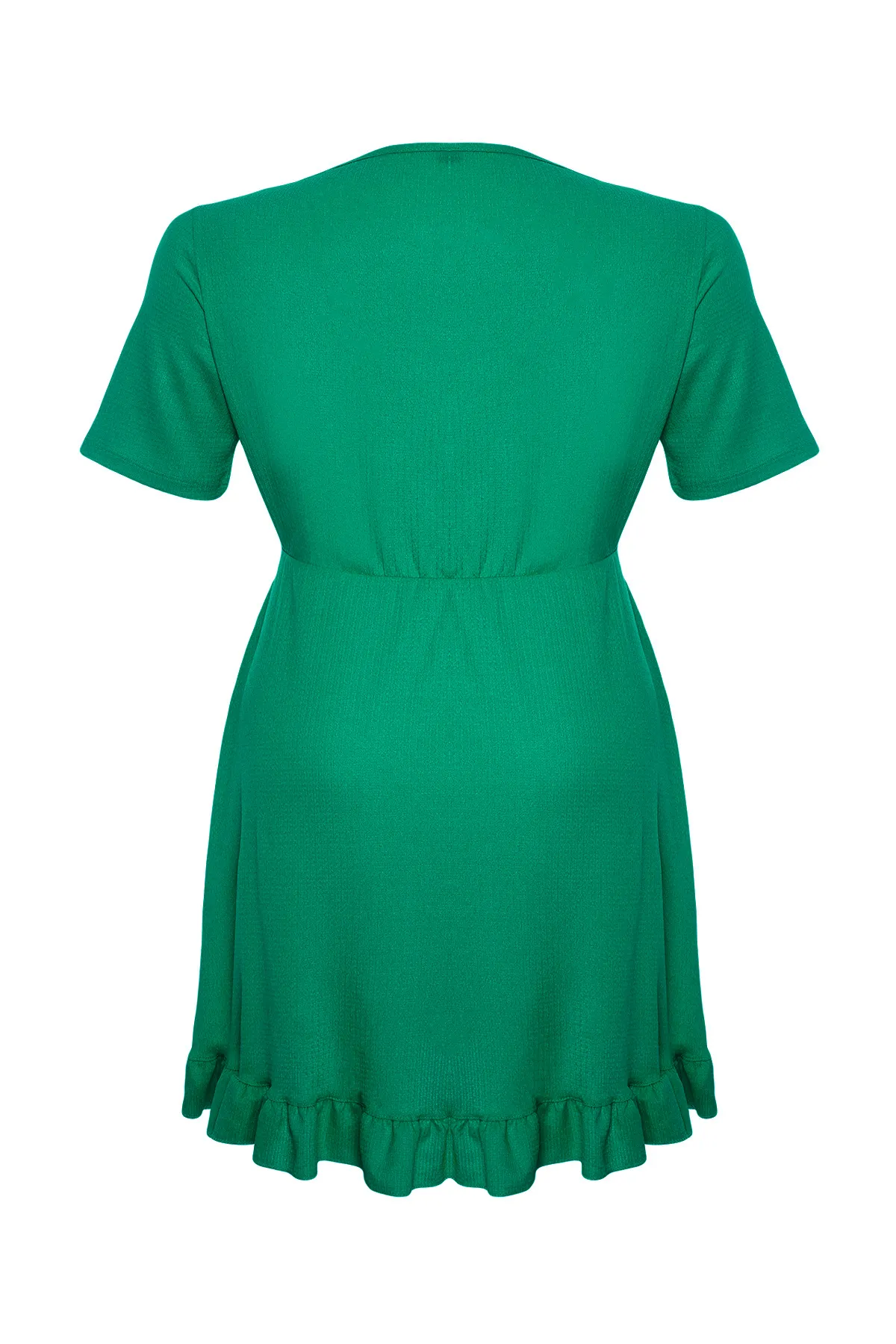 Trendyol Curve  Grünes, zweireihiges, gerüschtes Strickkleid. Zweireihiges, gerüschtes Mini-Strickkleid. TBSSS24AH00037